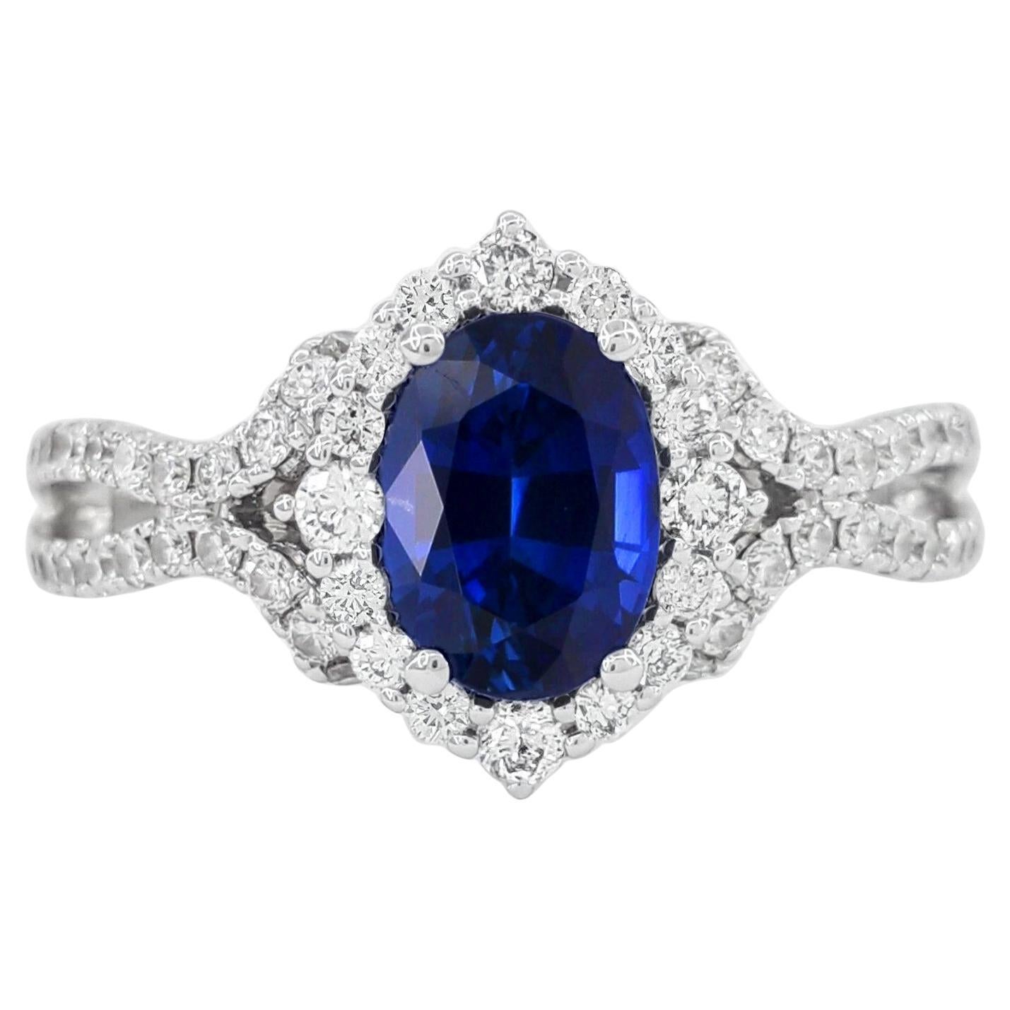 GIA Certified Blue Oval Sapphire Diamond Ring For Sale