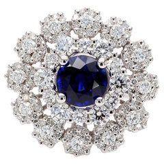 GIA-zertifizierter blauer runder Saphir und weißer Diamant 3,12 Karat TW Goldring