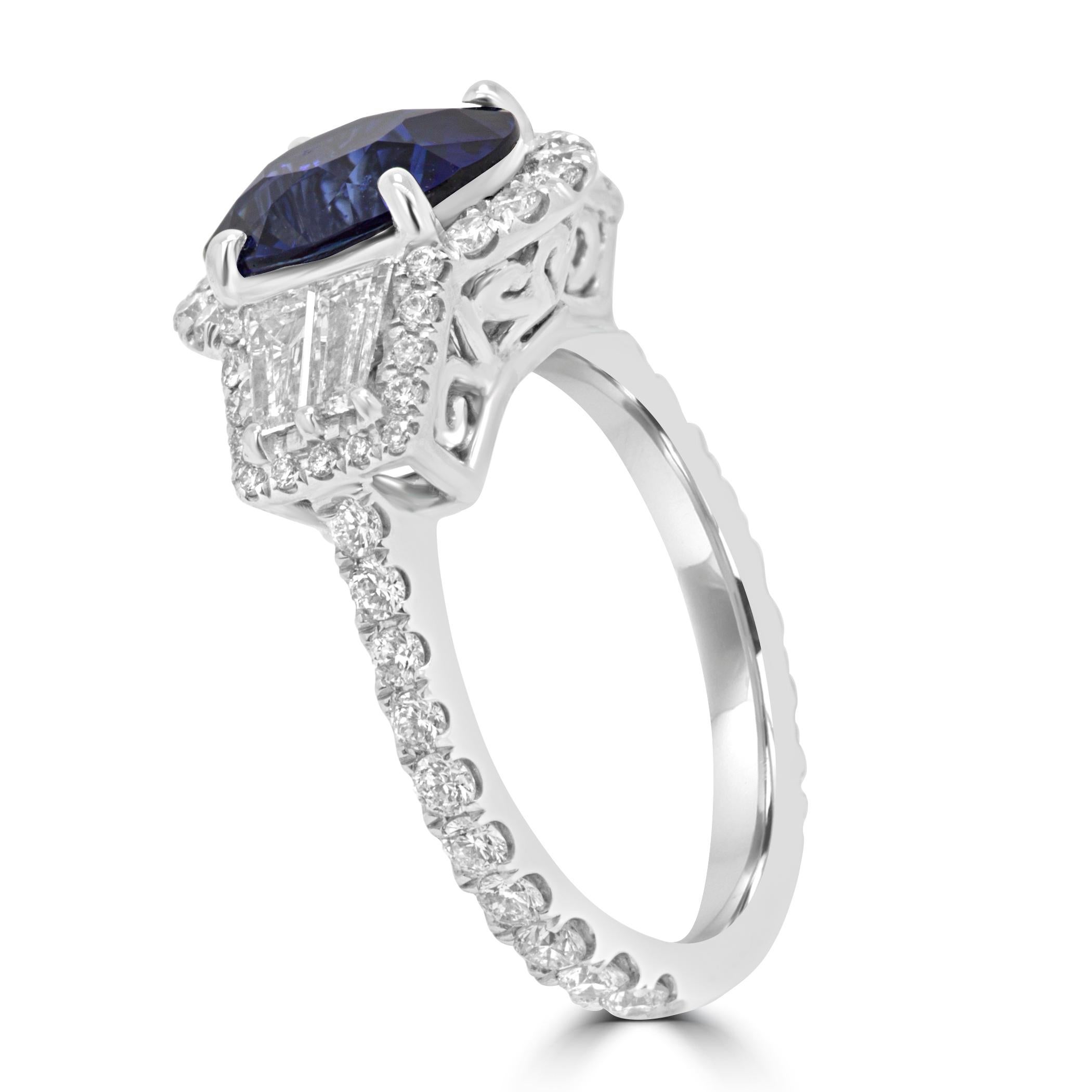 Oval Cut GIA Certified Blue Sapphire 3.34 Carat Diamond Halo Gold Bridal Fashion Ring