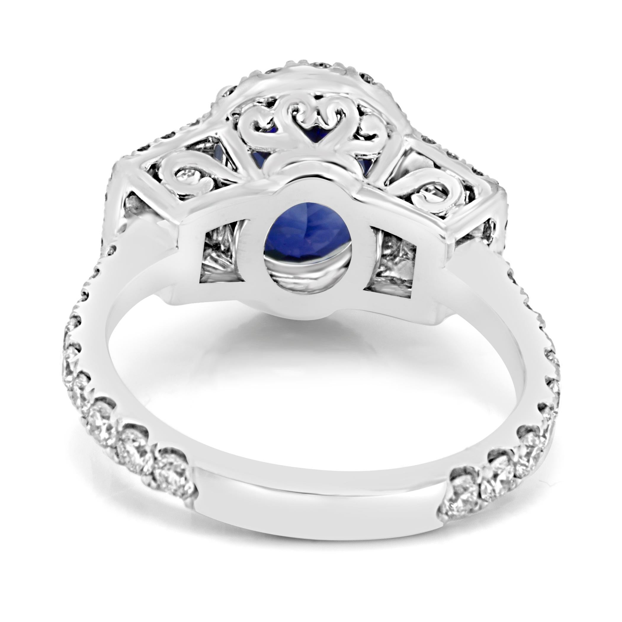 Women's GIA Certified Blue Sapphire 3.34 Carat Diamond Halo Gold Bridal Fashion Ring
