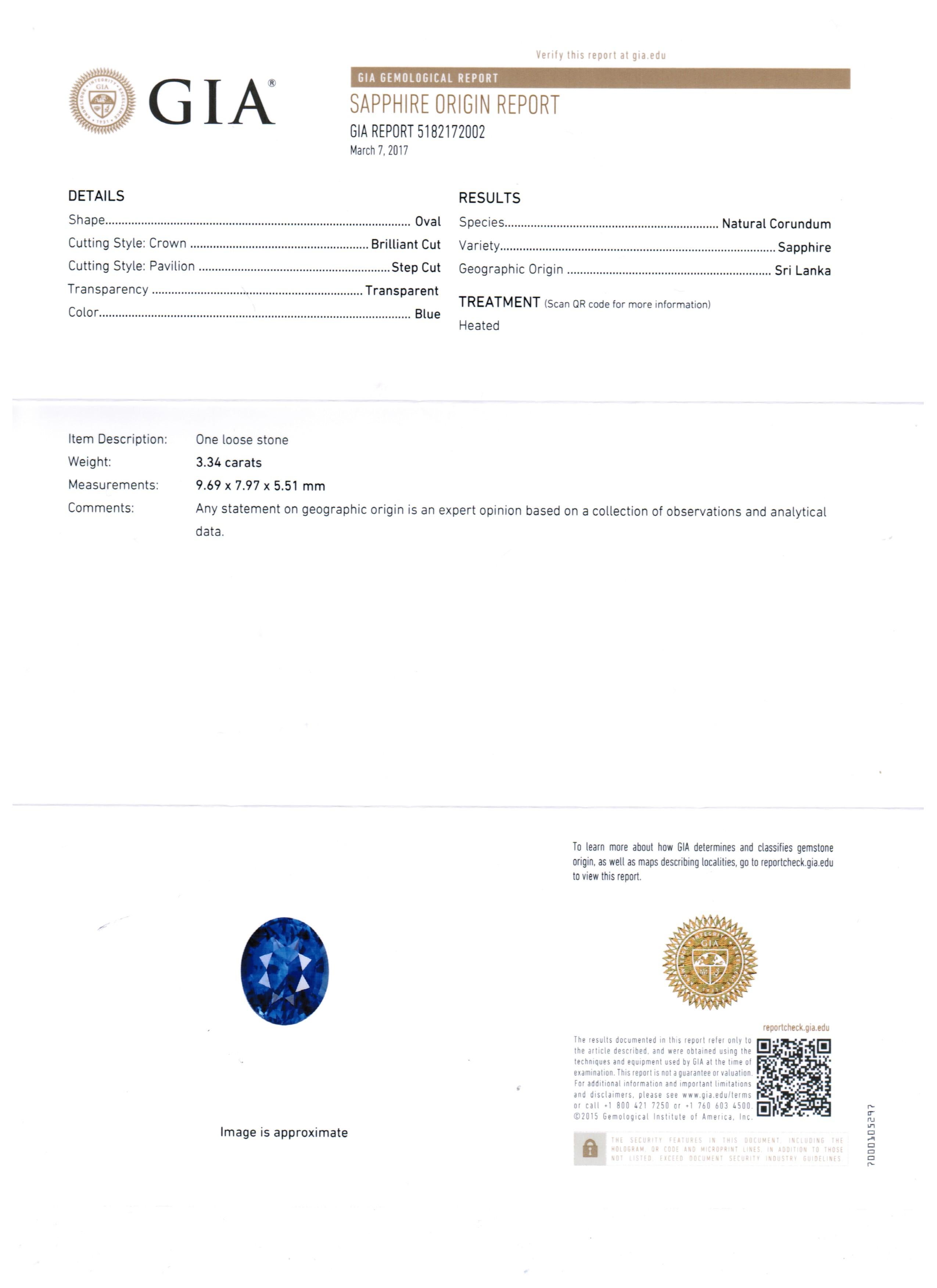 GIA Certified Blue Sapphire 3.34 Carat Diamond Halo Gold Bridal Fashion Ring 1