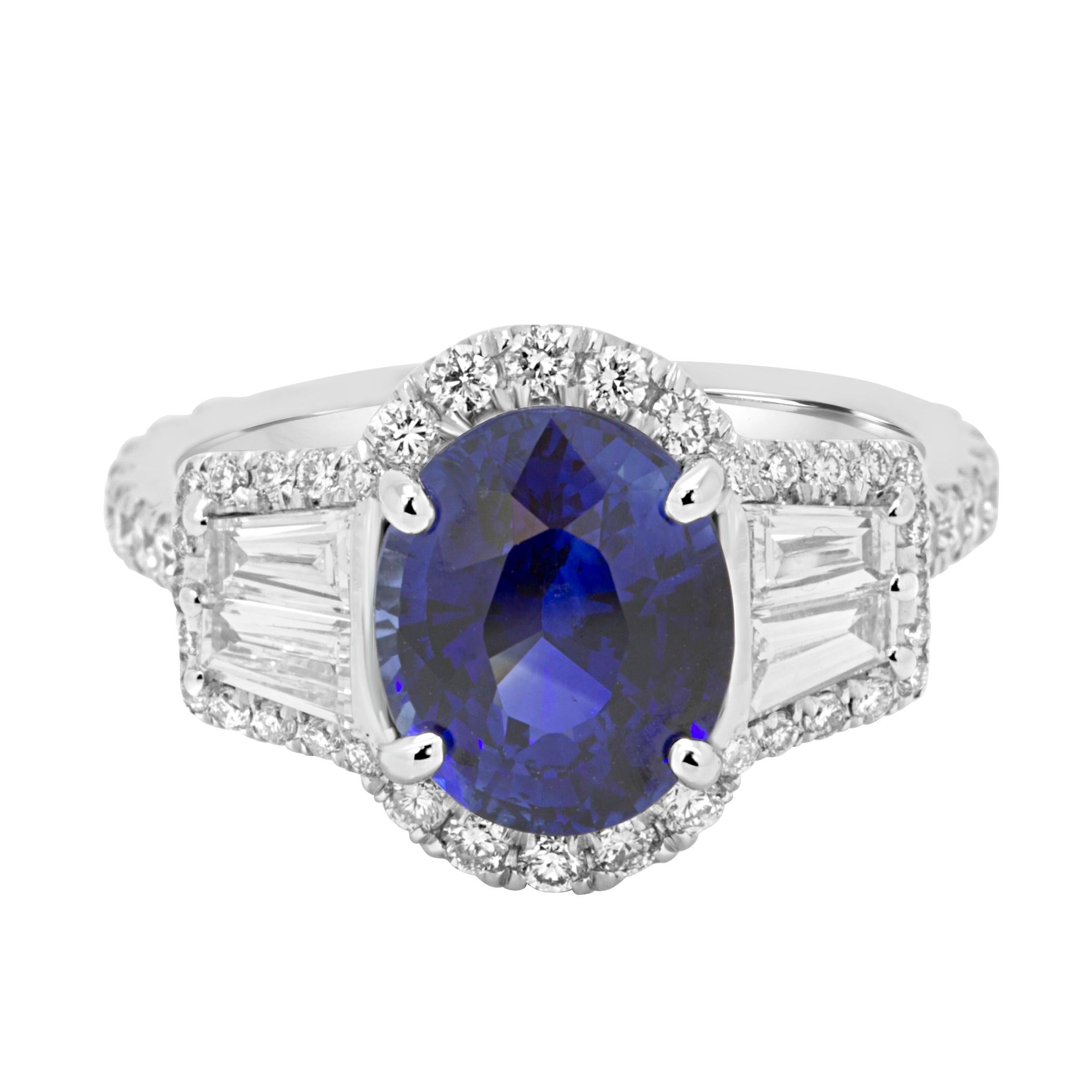 GIA Certified Blue Sapphire 3.34 Carat Diamond Halo Gold Bridal Fashion Ring