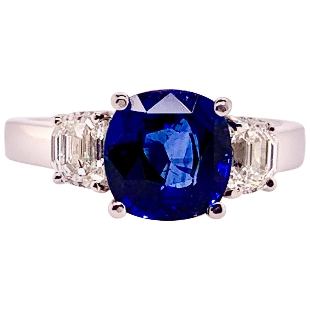 GIA Certified Blue Sapphire and Diamond 3-Stone Ring