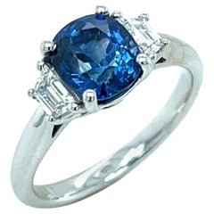 GIA Certified Blue Sapphire and Diamond Platinum Engagement Ring, 2.36 Carats
