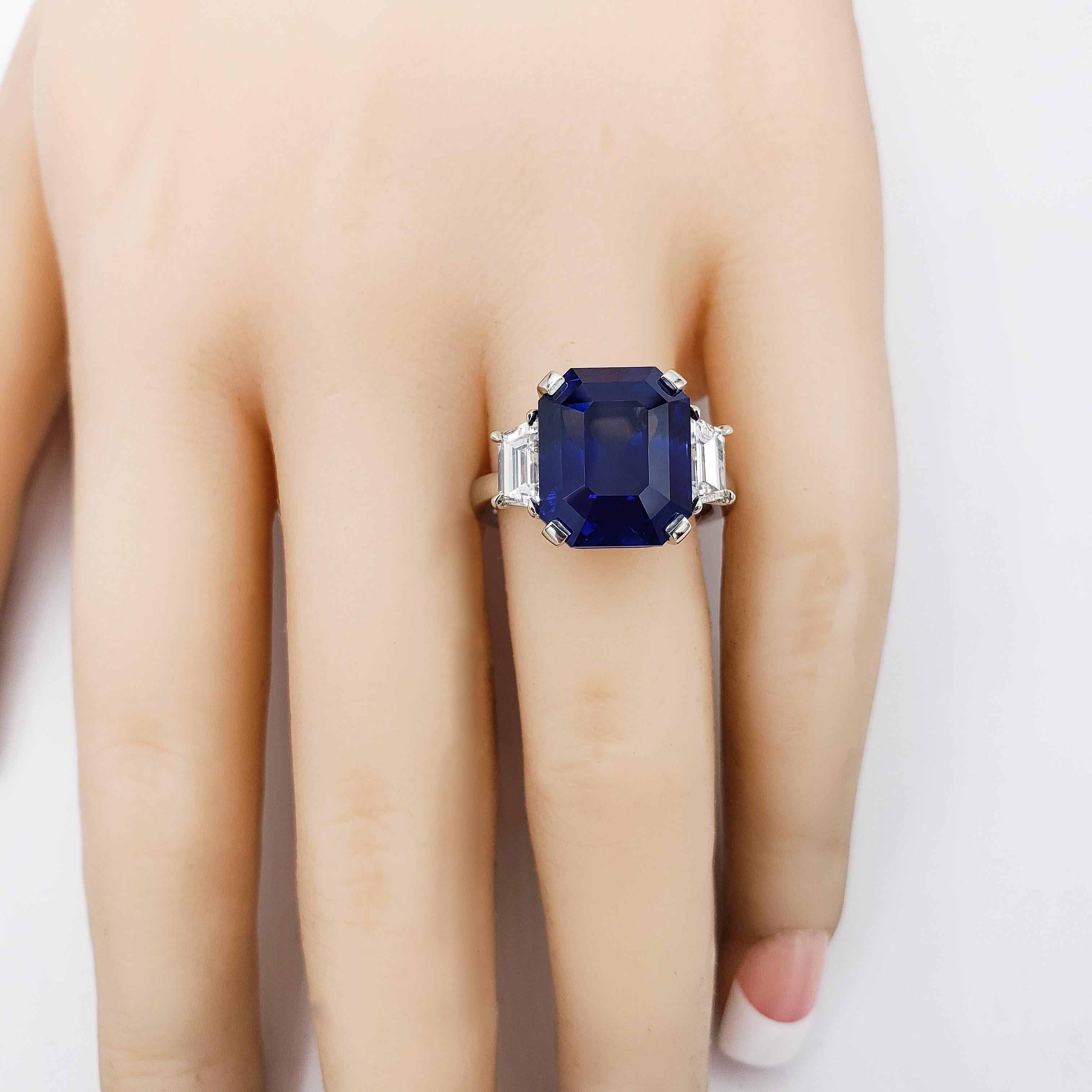 GIA Certified Blue Sapphire and Diamond Three-Stone Engagement Ring In New Condition In New York, NY
