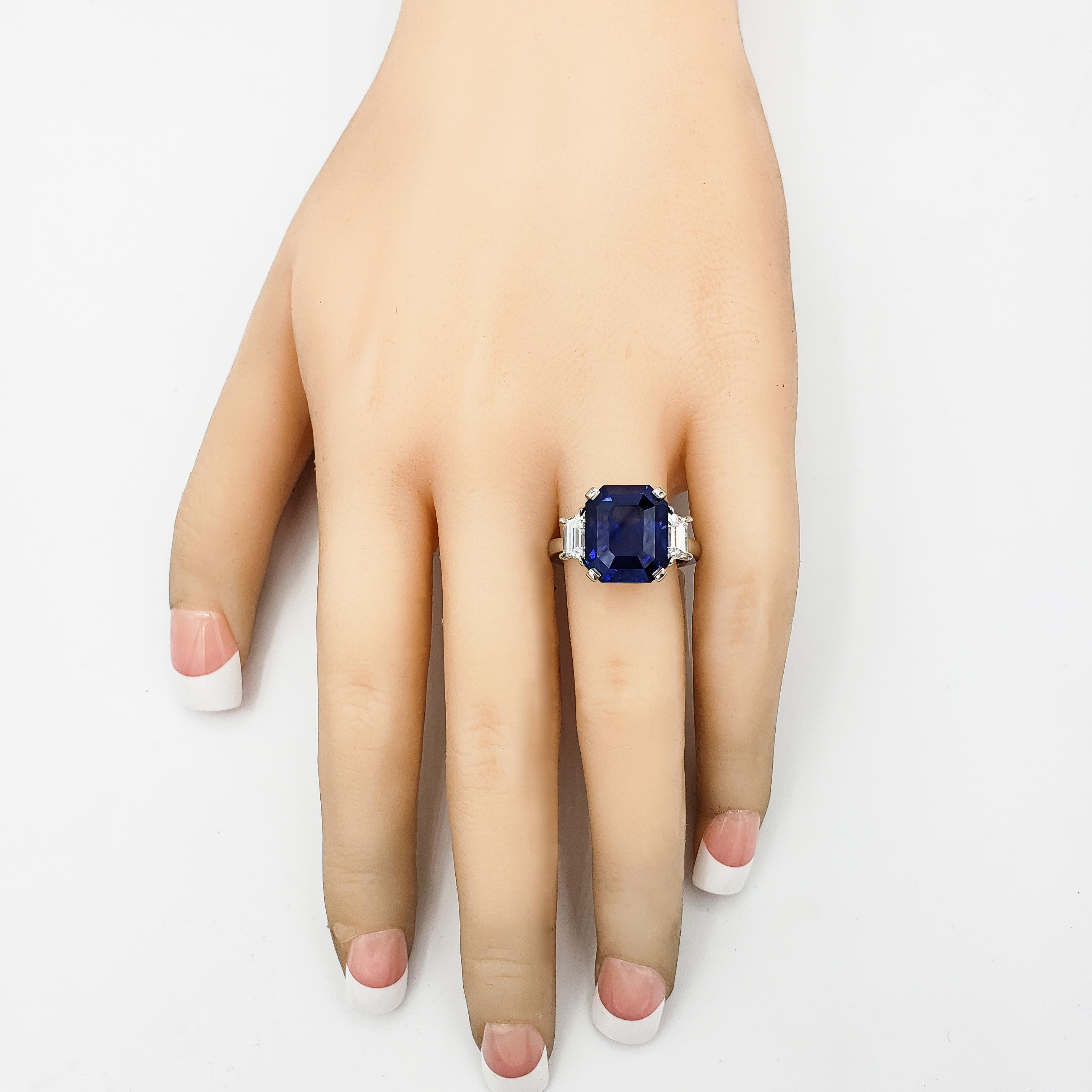 Women's GIA Certified Blue Sapphire and Diamond Three-Stone Engagement Ring