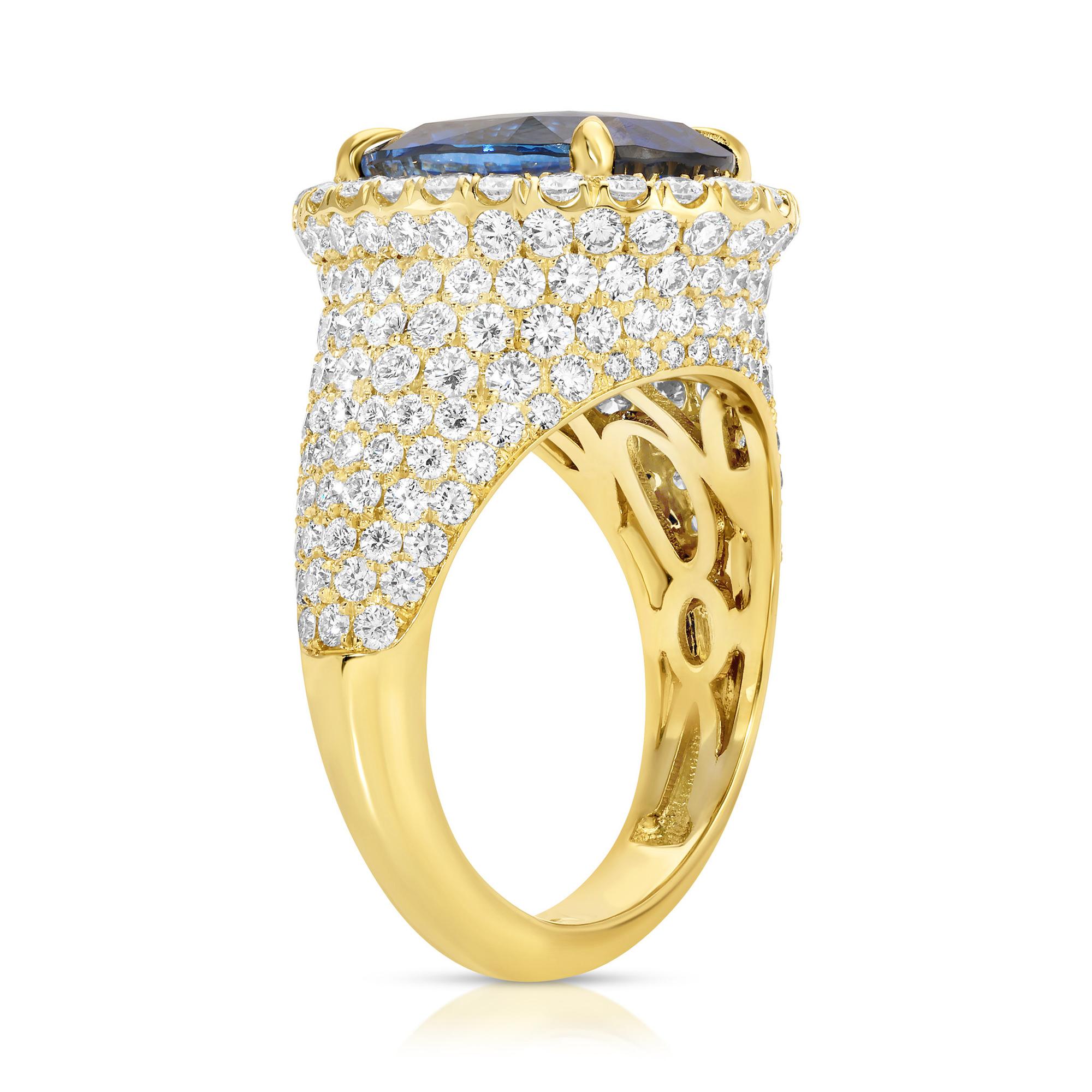 GIA-zertifizierter blauer Saphir-Cocktailring mit Diamantfassung aus 10 Karat 18 Karat Gold (Ovalschliff) im Angebot