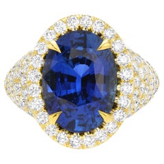 GIA-zertifizierter blauer Saphir-Cocktailring mit Diamantfassung aus 10 Karat 18 Karat Gold