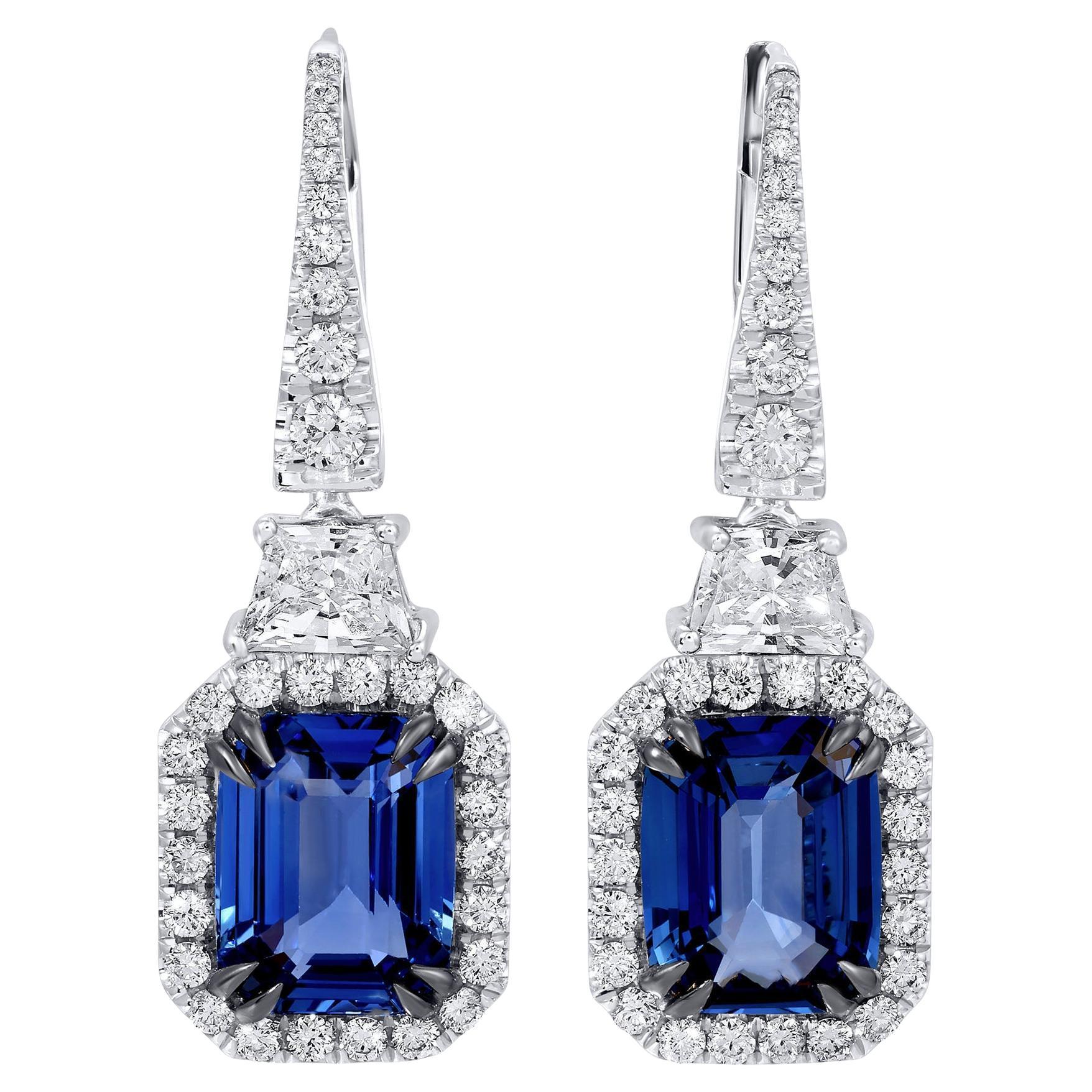 Pendientes colgantes de zafiro azul con certificado GIA Halo de diamantes 6,7 quilates Oro de 18 quilates