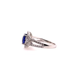 Anello da cocktail con diamante e zaffiro blu certificato GIA