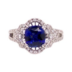Anello da cocktail con diamante e zaffiro blu certificato GIA