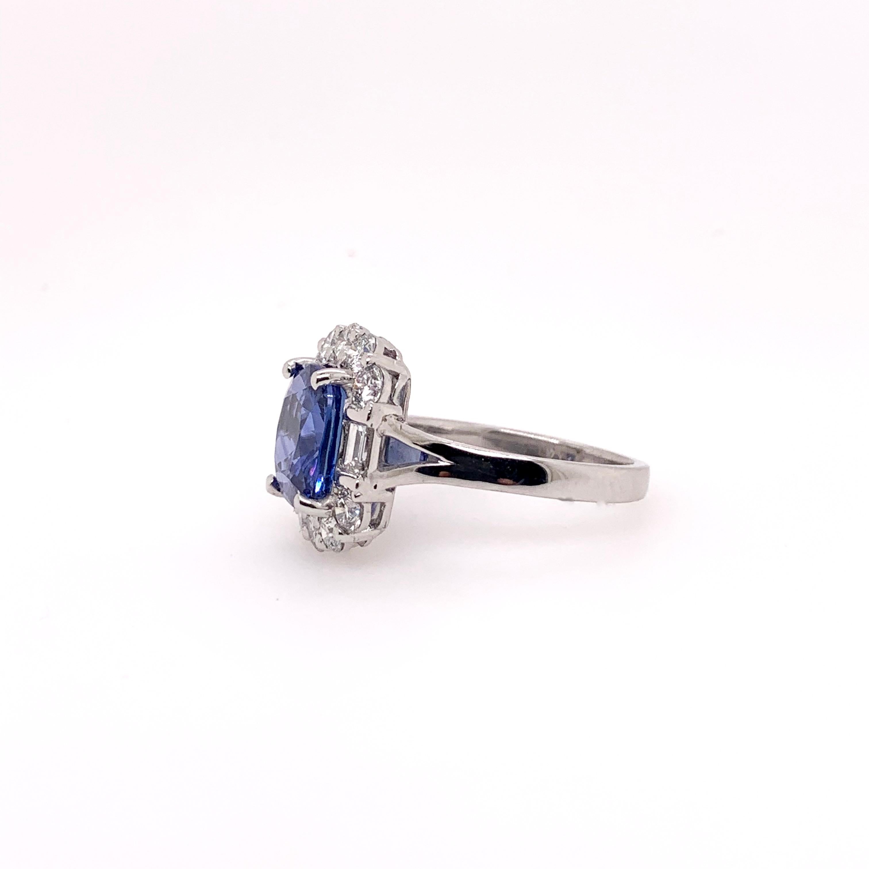 Contemporary GIA Certified Blue Sapphire Diamond Cocktail Ring in Platinum