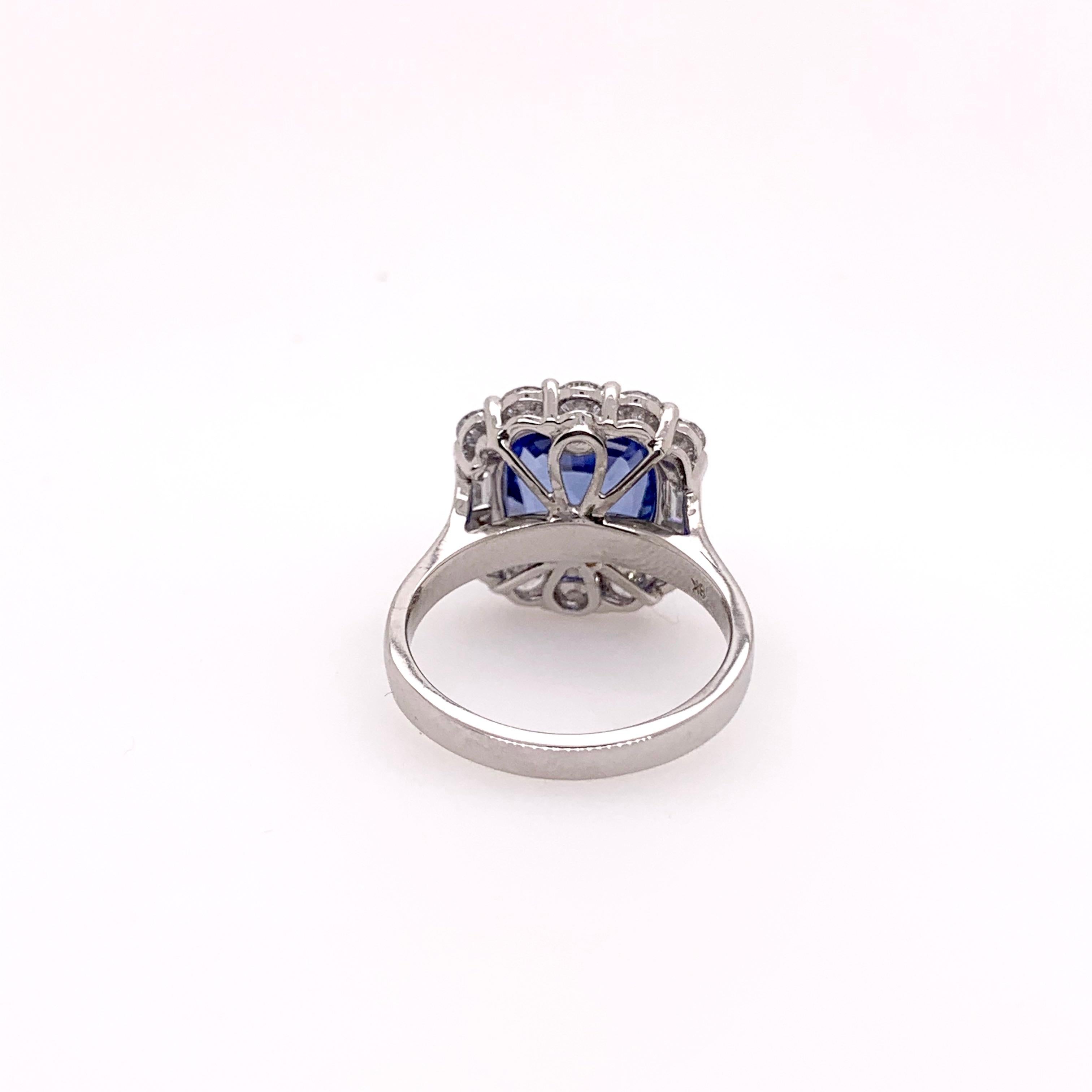 Cushion Cut GIA Certified Blue Sapphire Diamond Cocktail Ring in Platinum