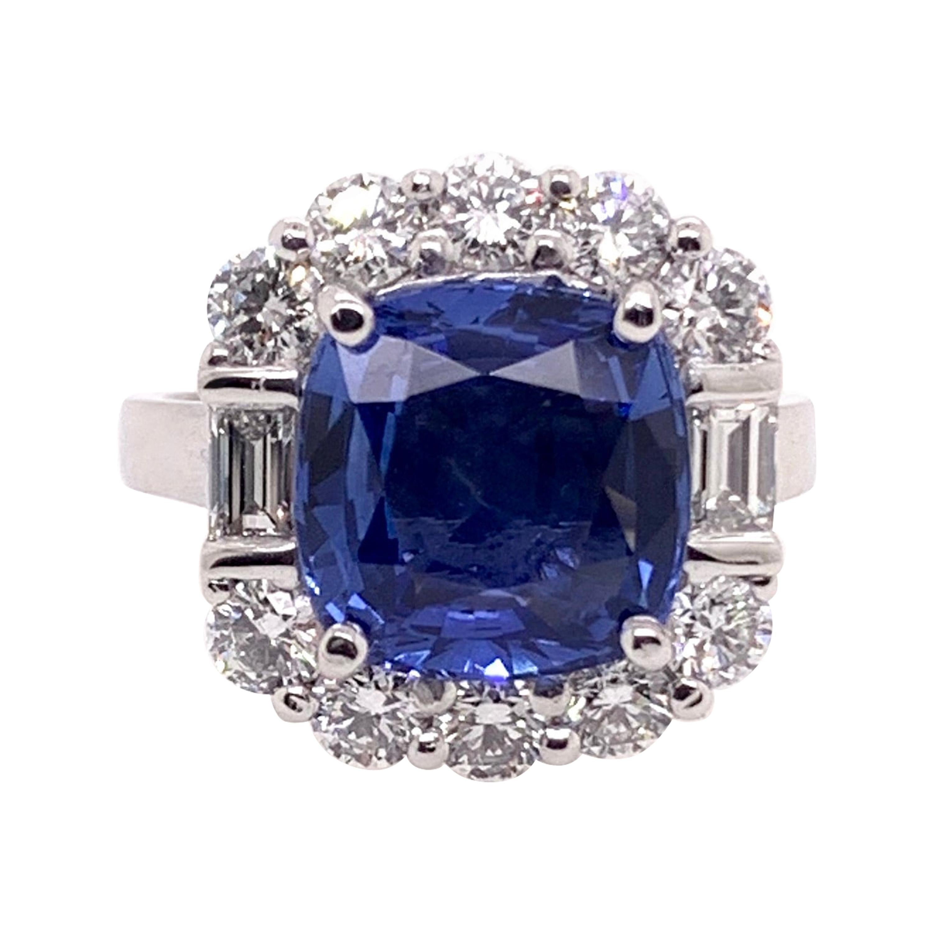 GIA Certified Blue Sapphire Diamond Cocktail Ring in Platinum