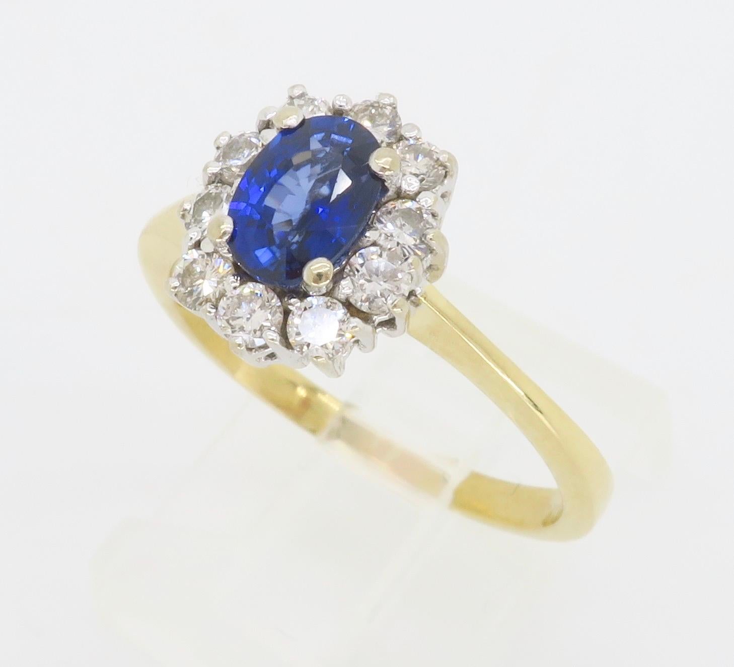 Gia Certified Blue Sapphire & Diamond Halo Ring in 18k For Sale 5