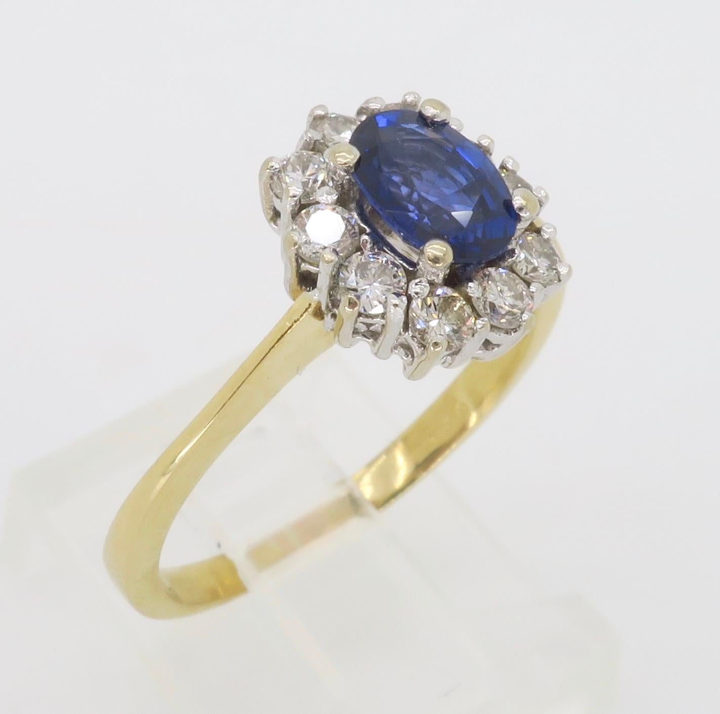 Gia Certified Blue Sapphire & Diamond Halo Ring in 18k For Sale 6