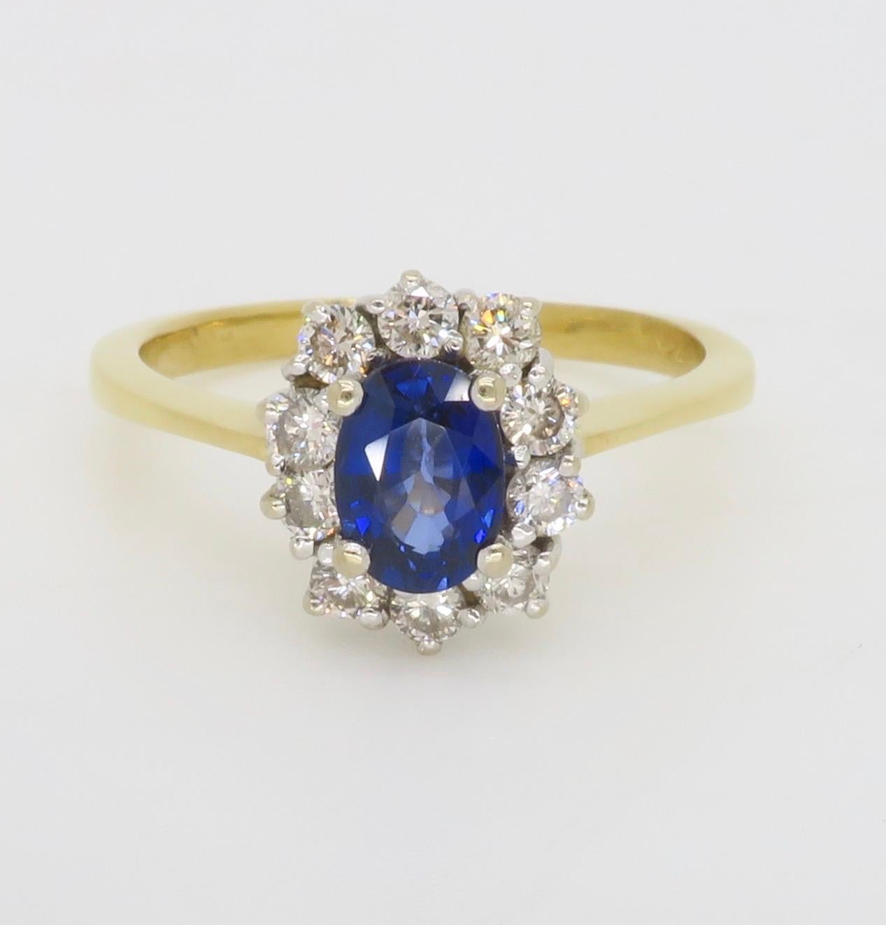 Gia Certified Blue Sapphire & Diamond Halo Ring in 18k For Sale 7