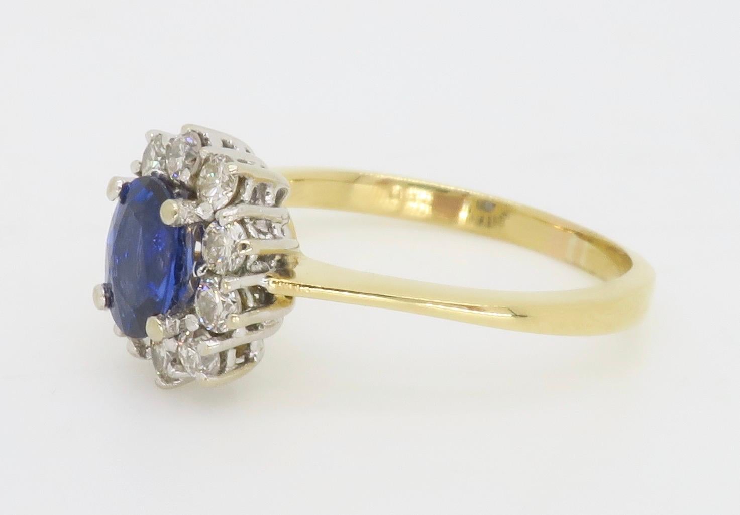 Gia Certified Blue Sapphire & Diamond Halo Ring in 18k For Sale 8