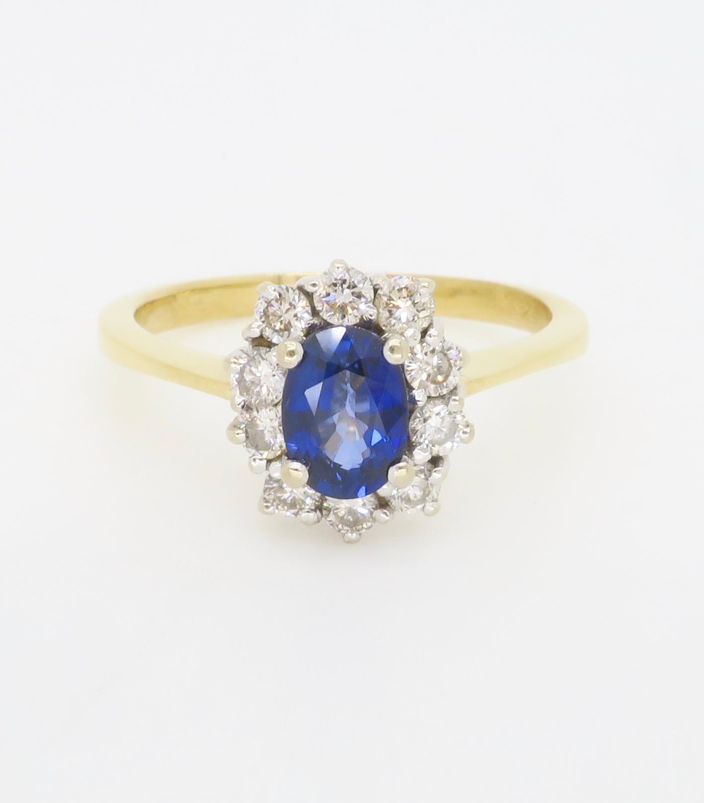 Gia Certified Blue Sapphire & Diamond Halo Ring in 18k For Sale 12