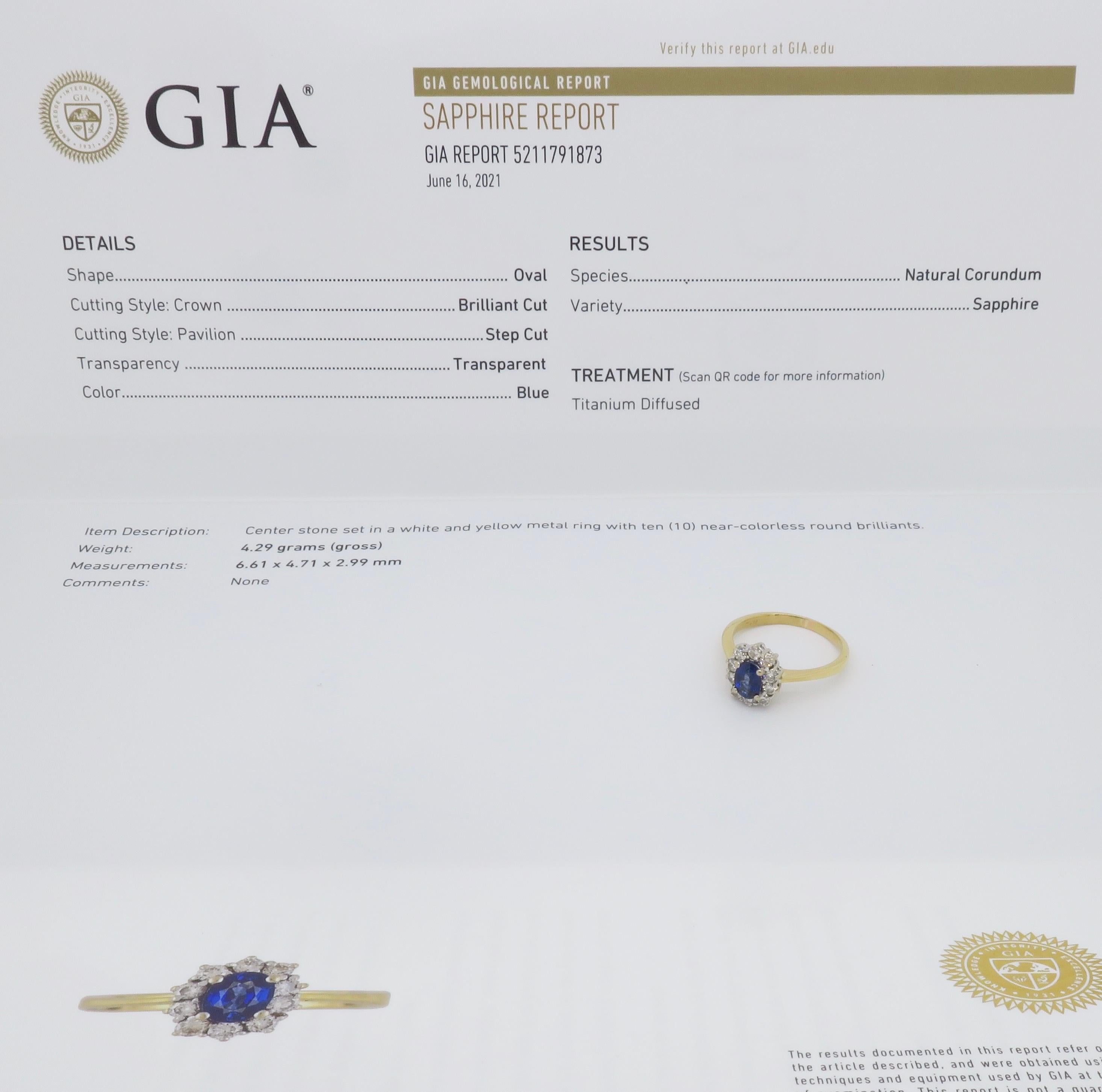 Gia Certified Blue Sapphire & Diamond Halo Ring in 18k For Sale 13