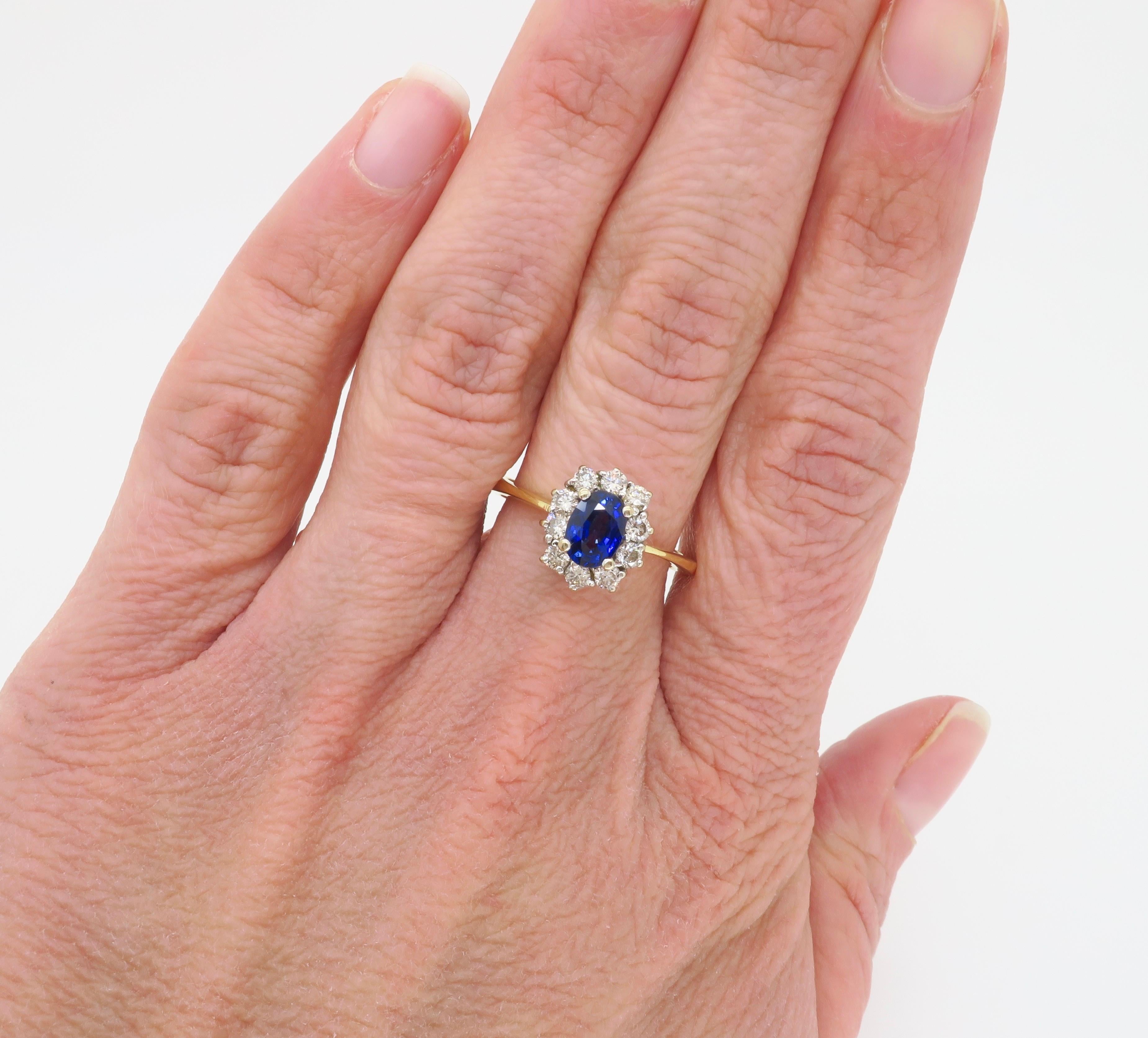 Classic GIA certified Blue Sapphire and Diamond mounted in 18k yellow gold.

Gemstone: Blue Sapphire & Diamond
Diamond Carat Weight: .50CTW
Diamond Cut: Round Brilliant Cut Diamonds
Sapphire Carat Weight: Approximately .80CTW
GIA Certification: