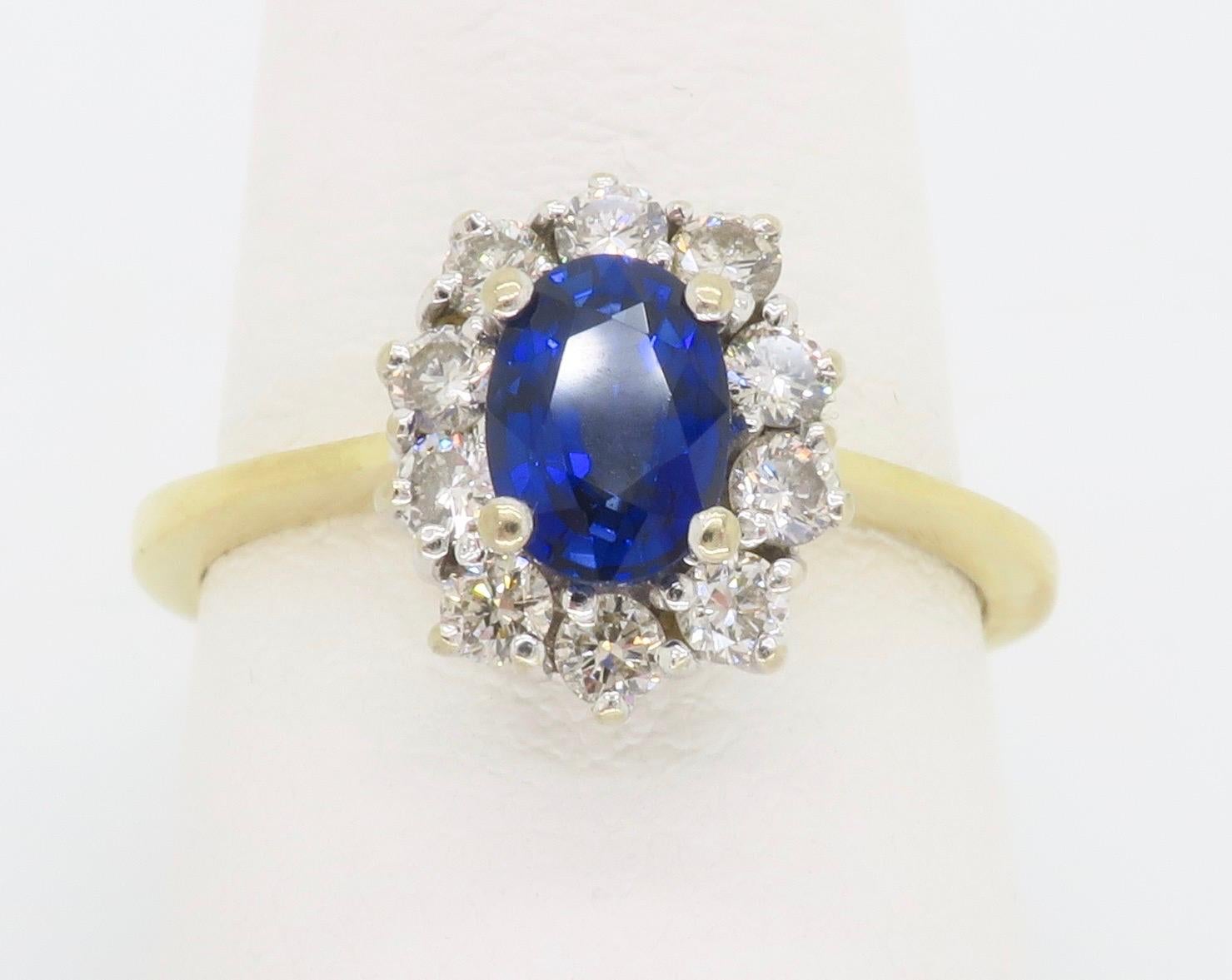 Oval Cut Gia Certified Blue Sapphire & Diamond Halo Ring in 18k For Sale