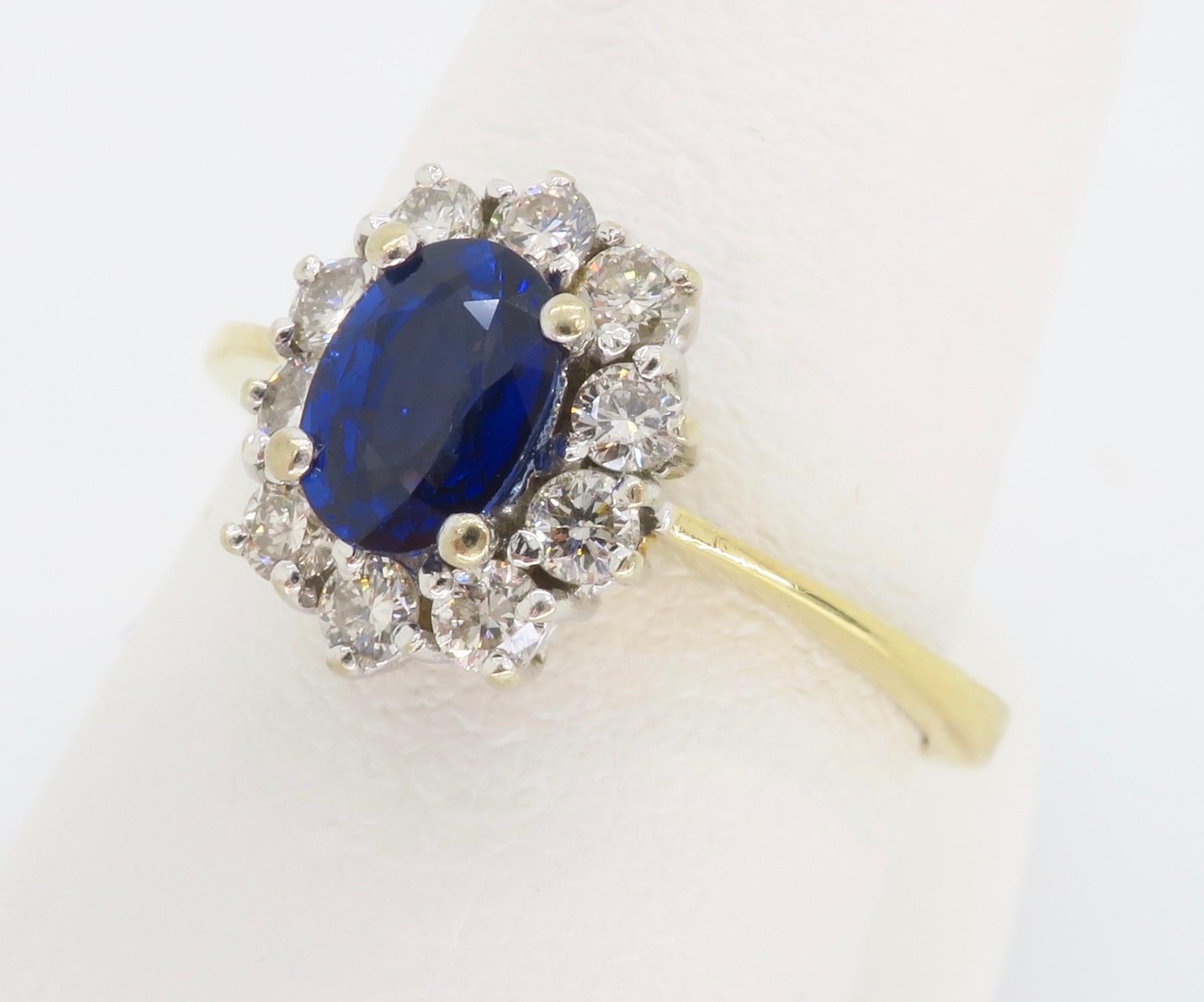 Women's Gia Certified Blue Sapphire & Diamond Halo Ring in 18k For Sale