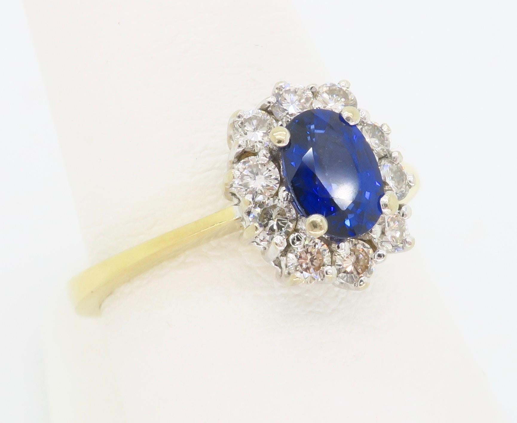 Gia Certified Blue Sapphire & Diamond Halo Ring in 18k For Sale 1