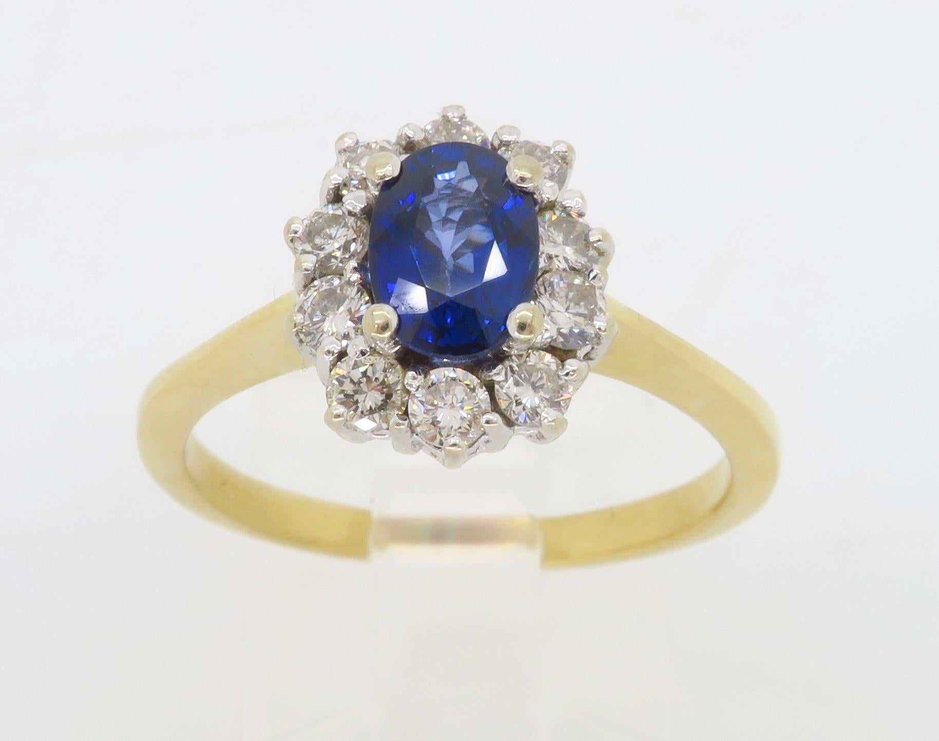 Gia Certified Blue Sapphire & Diamond Halo Ring in 18k For Sale 2