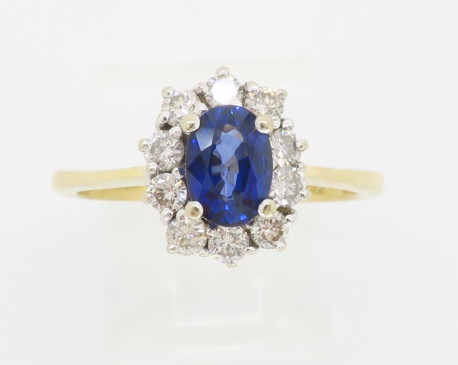 Gia Certified Blue Sapphire & Diamond Halo Ring in 18k For Sale 3