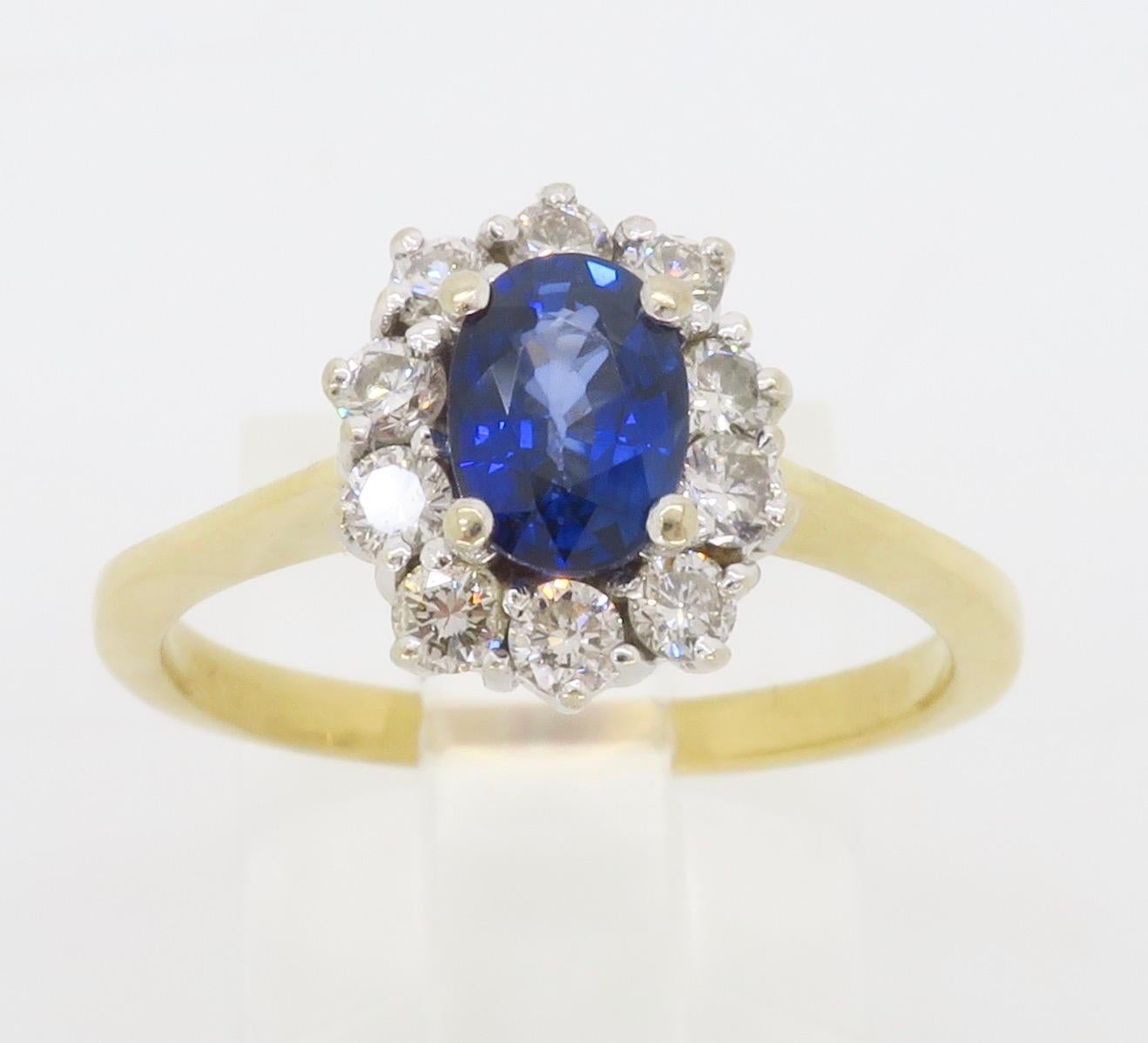 Gia Certified Blue Sapphire & Diamond Halo Ring in 18k For Sale 4