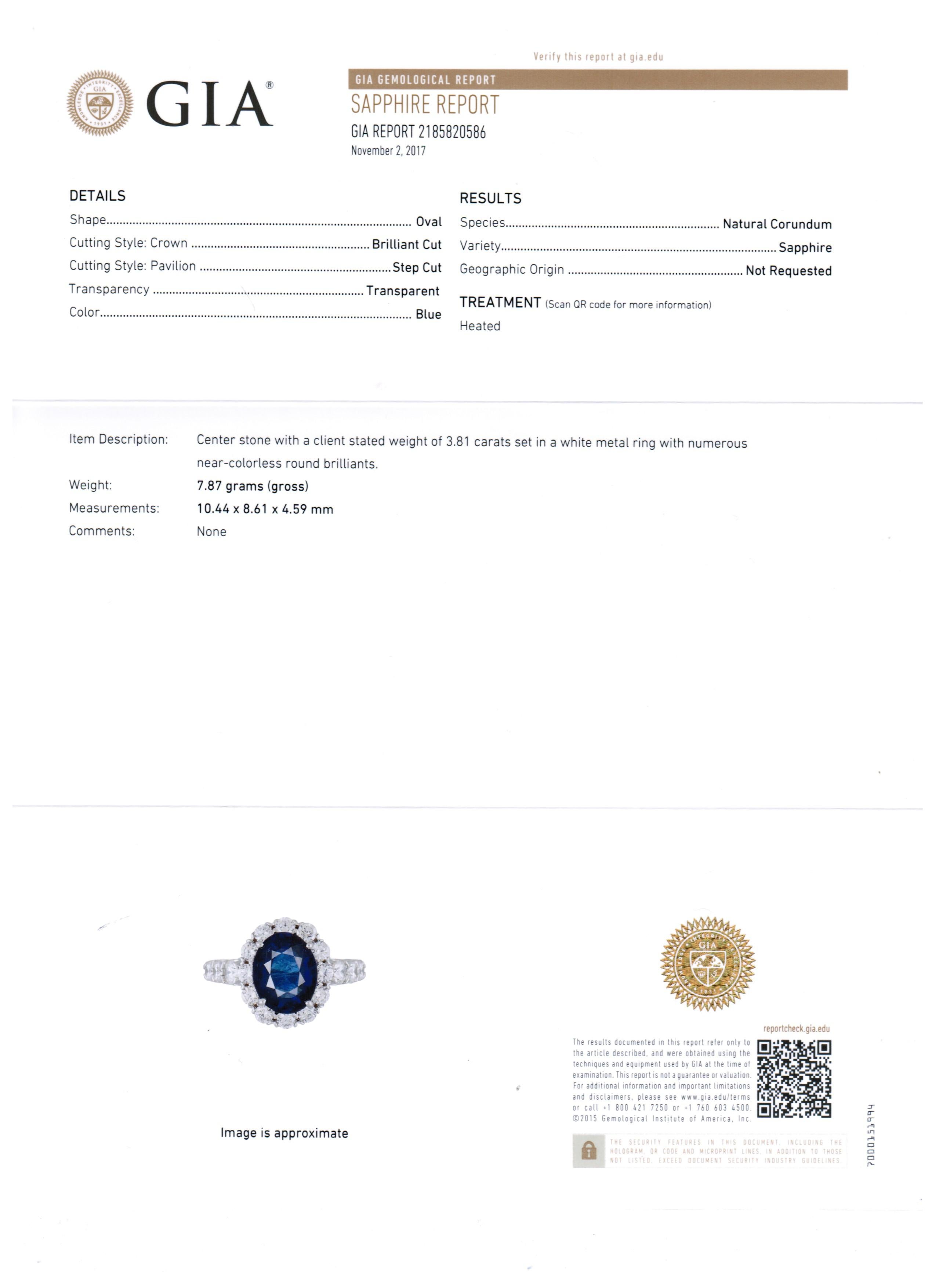 GIA Certified Blue Sapphire Oval Diamond Single Halo Gold Bridal Cocktail Ring 6