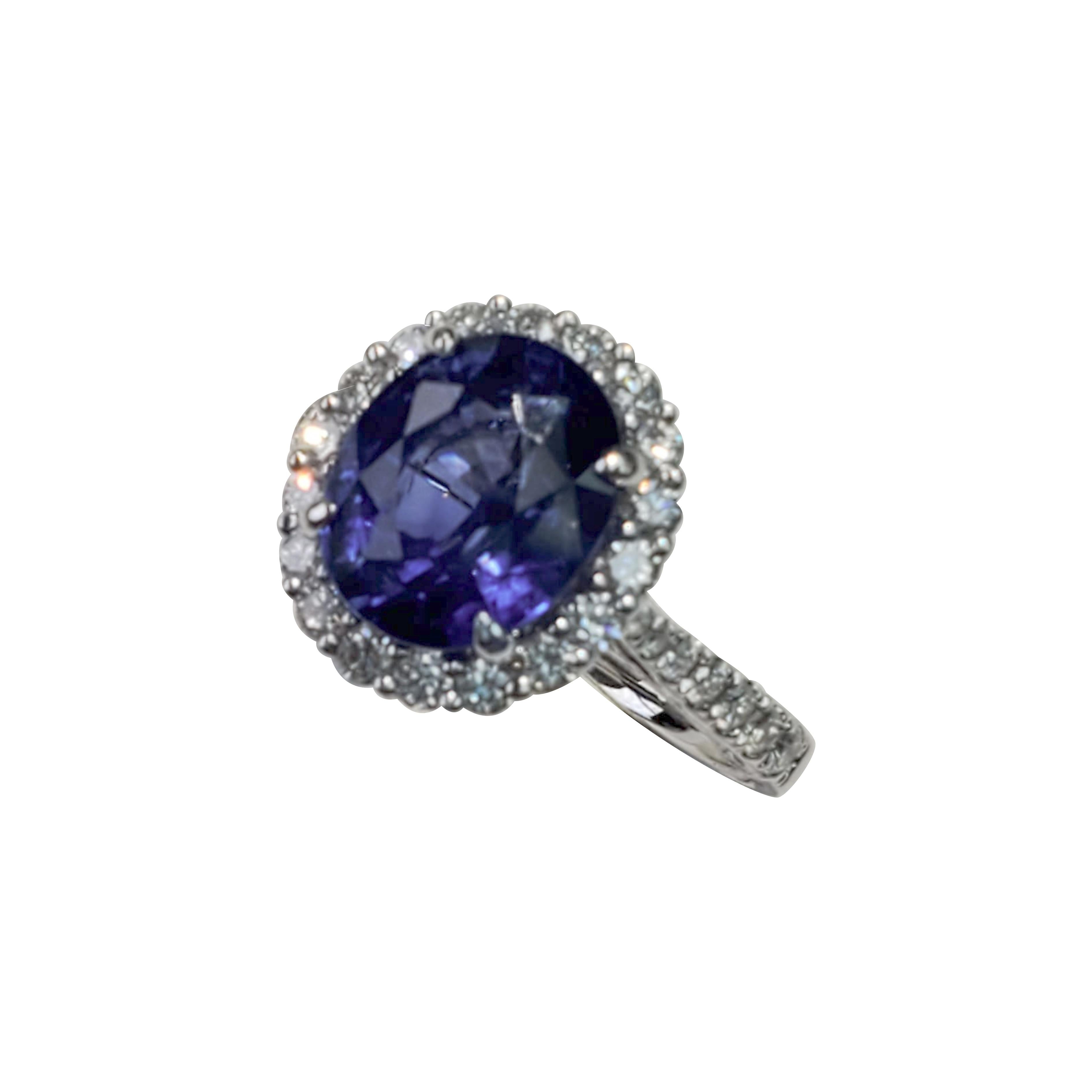 Oval Cut GIA Certified Blue Sapphire Oval Ring with White Diamonds