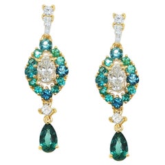 Orecchini con tormalina brasiliana Paraiba e diamanti certificati GIA in oro 18 carati