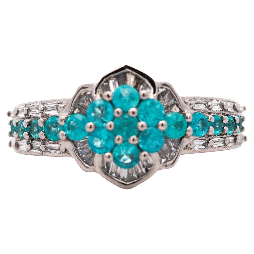 GIA zertifizierter brasilianischer Paraiba Turmalin Cluster Ring im Angebot