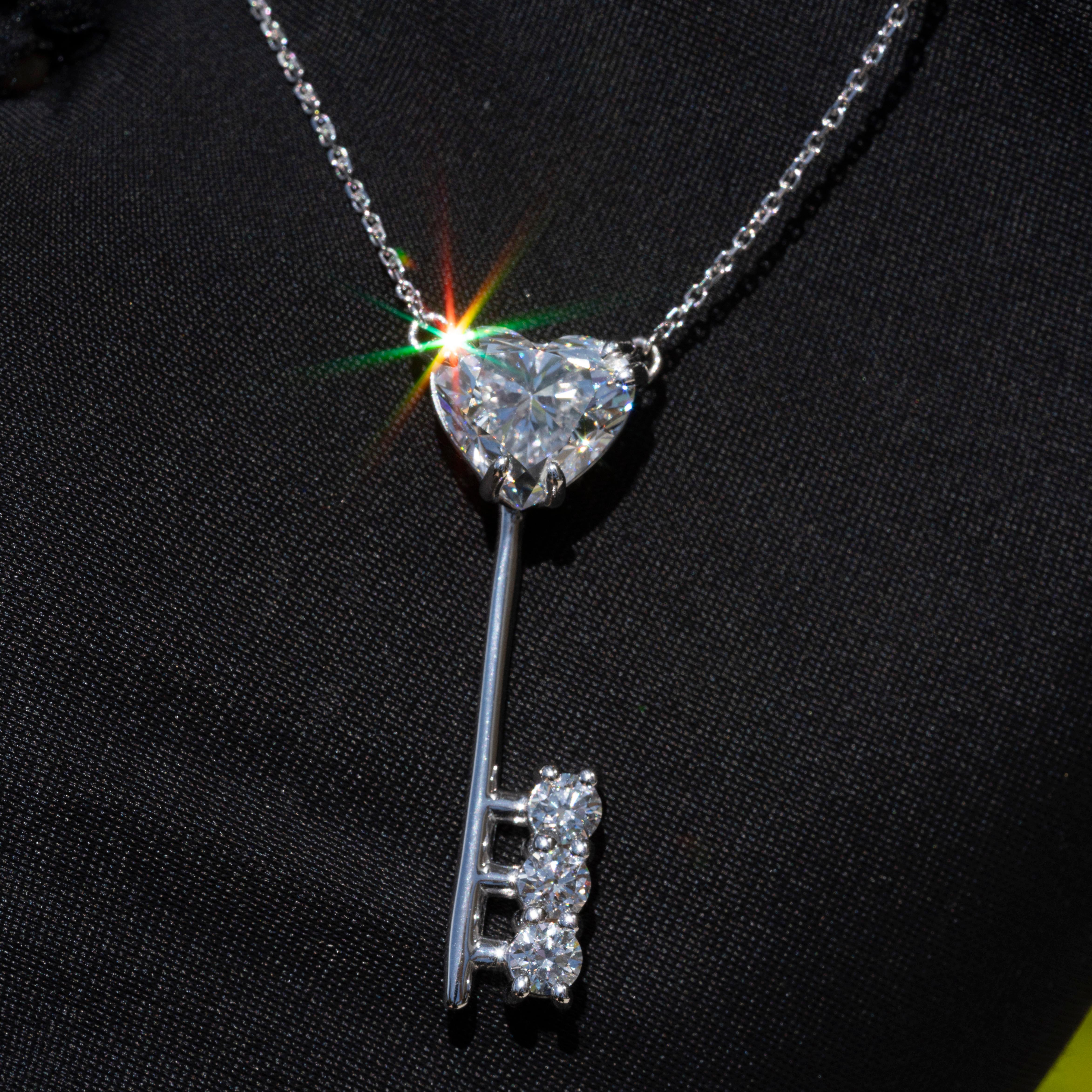 Women's or Men's GIA Certified Brilliant Heart Diamond Key Necklace
