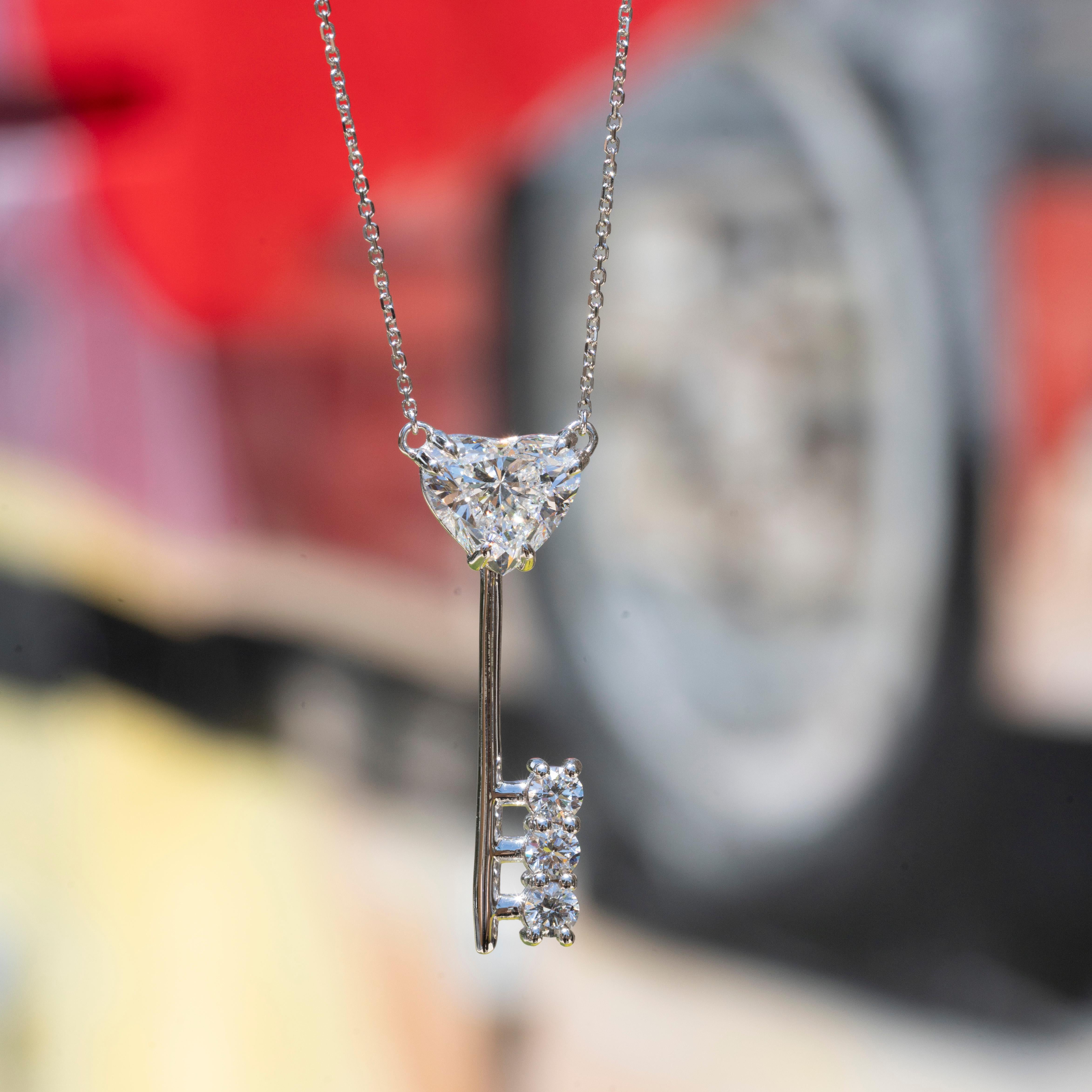 GIA Certified Brilliant Heart Diamond Key Necklace 2