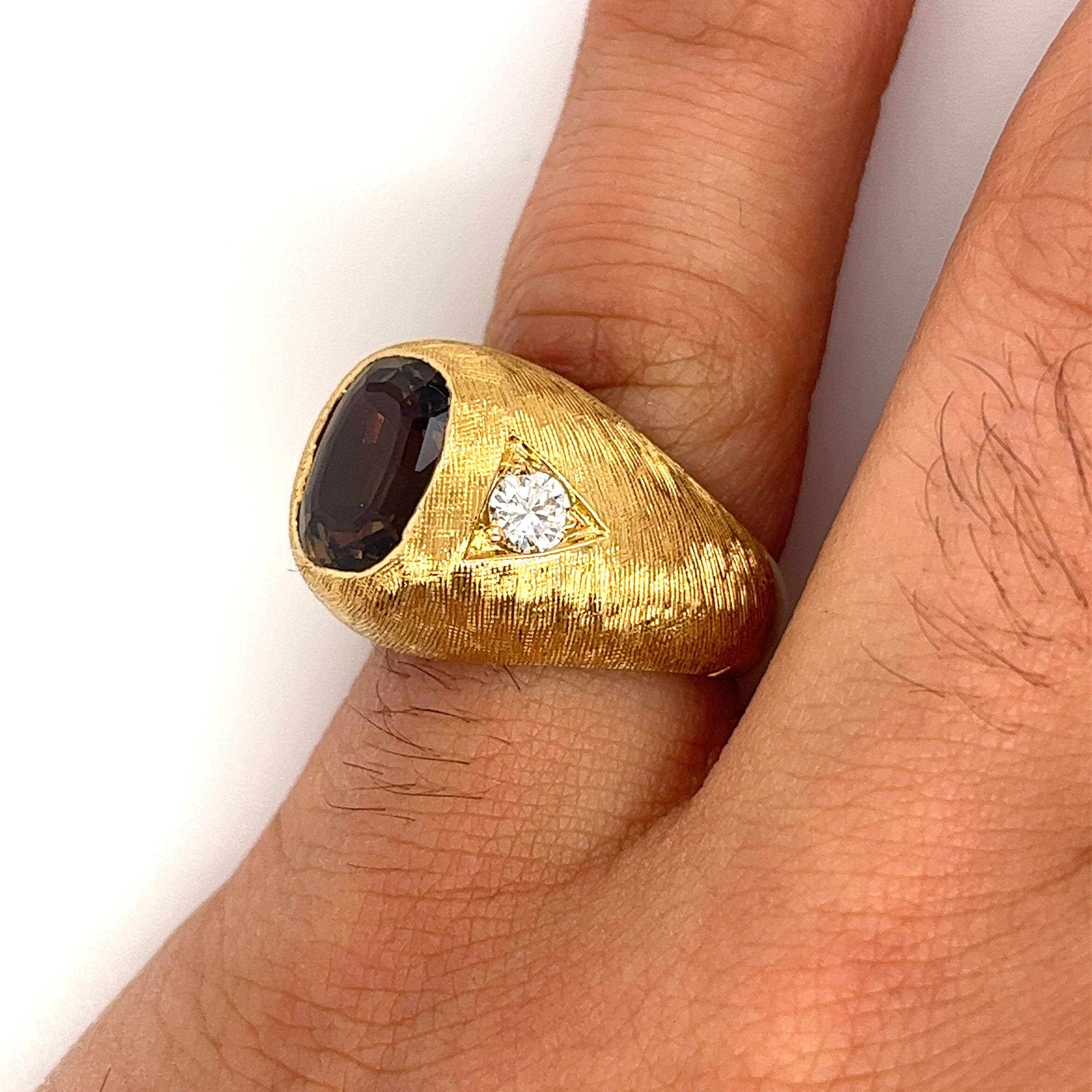 Modernist GIA Certified Brown Chrysoberyl Mens Ring with Matte Textured Gold Finish