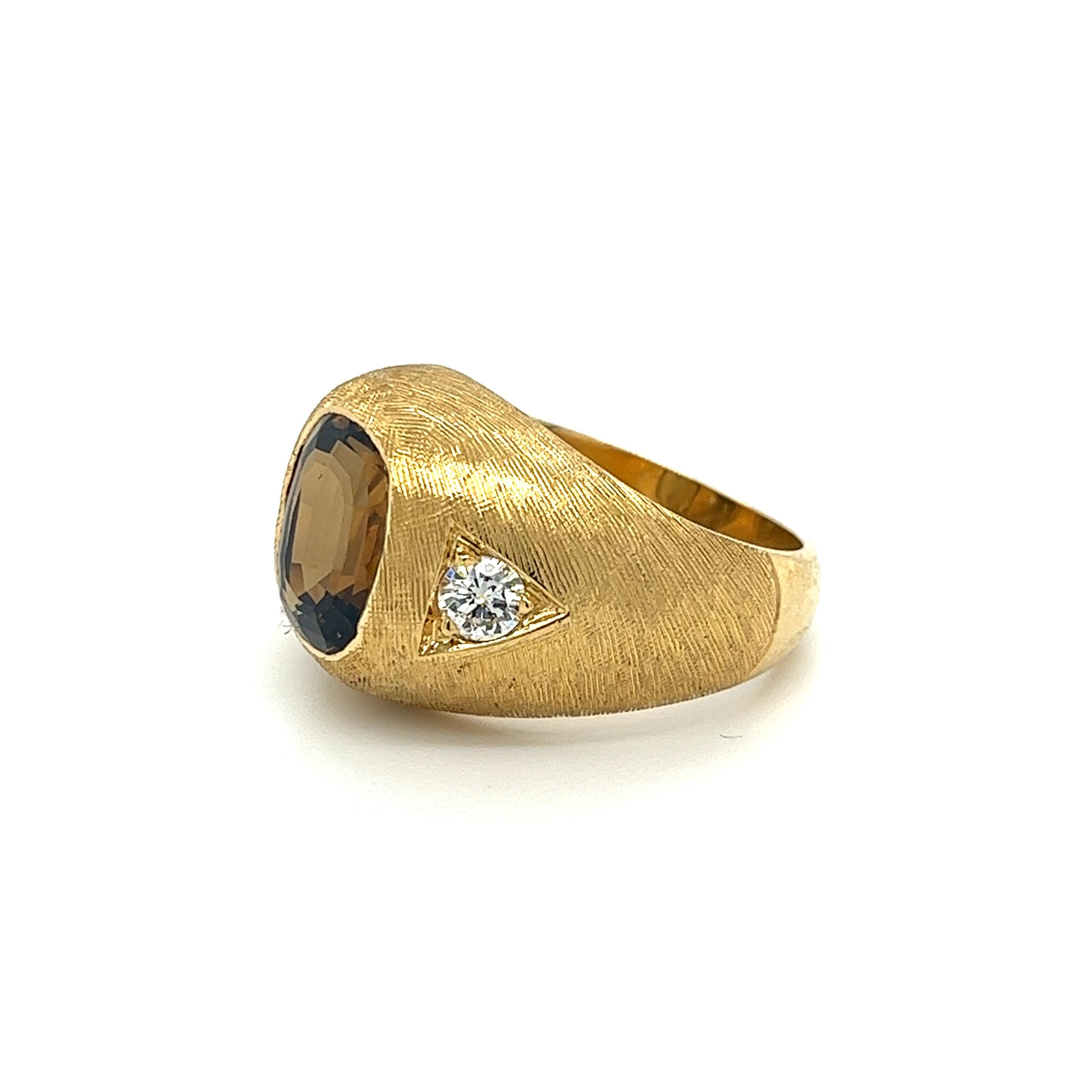 GIA Certified Brown Chrysoberyl Mens Ring with Matte Textured Gold Finish In Excellent Condition In Miami, FL
