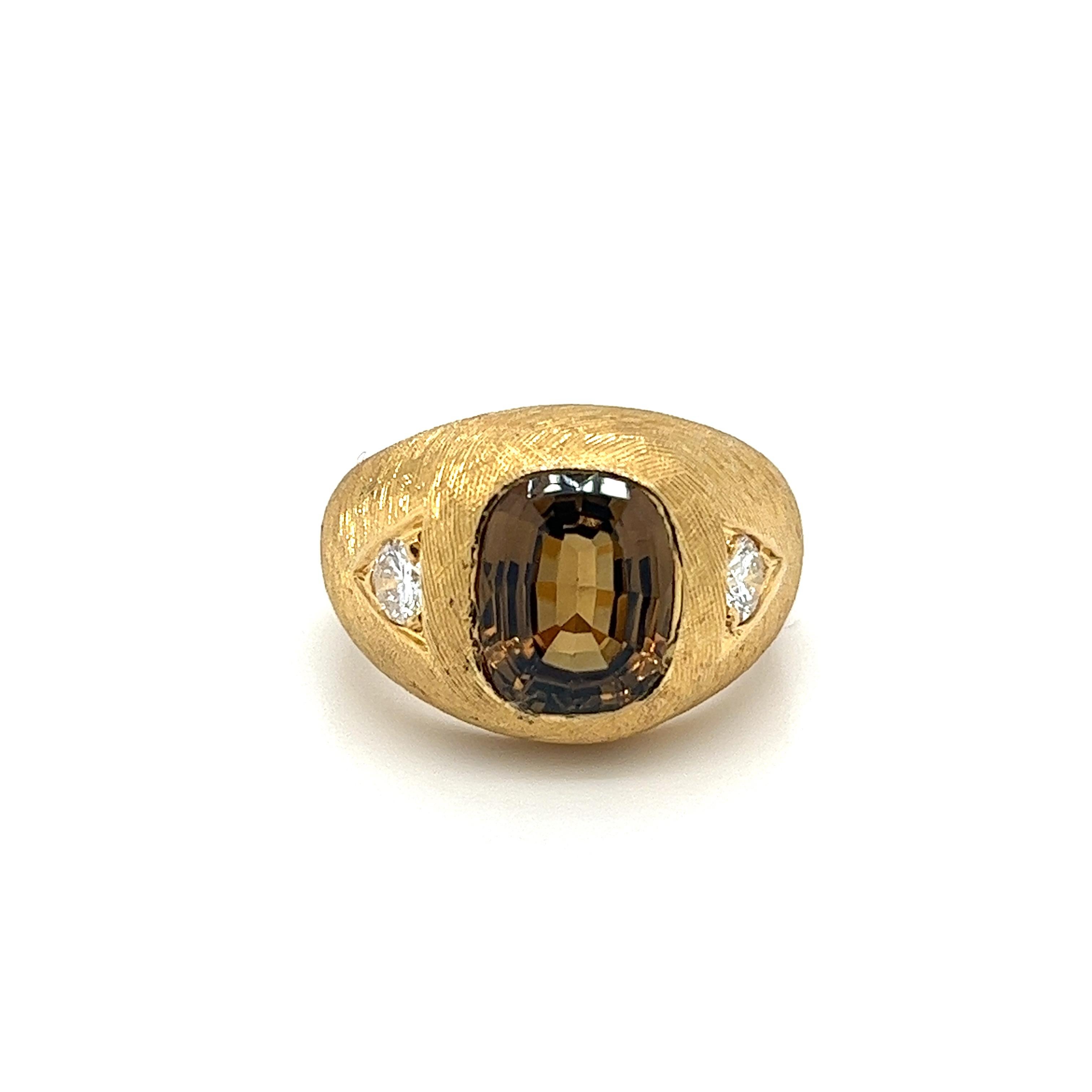 Women's or Men's GIA Certified Brown Chrysoberyl Mens Ring with Matte Textured Gold Finish
