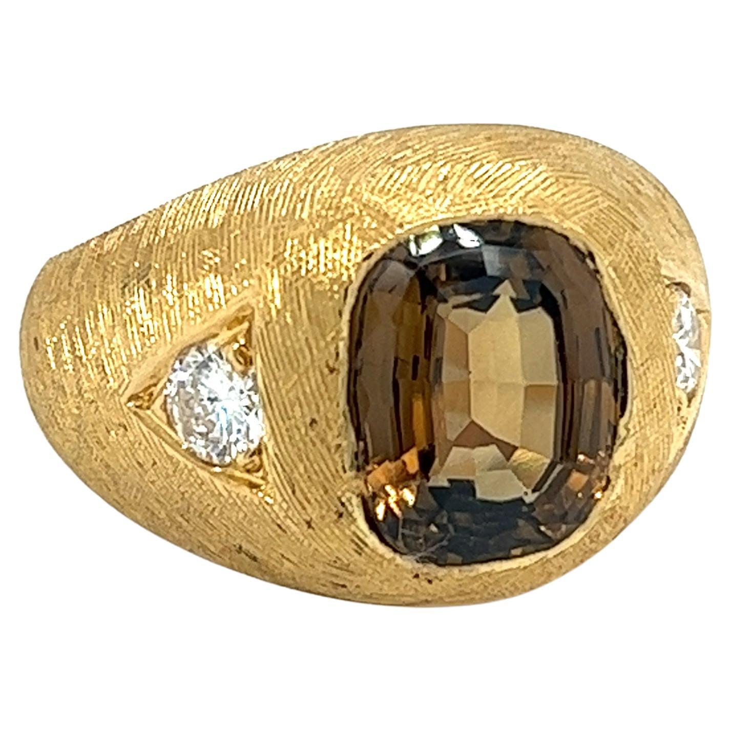 GIA Certified Brown Chrysoberyl Mens Ring with Matte Textured Gold Finish