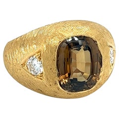 GIA Certified Brown Chrysoberyl Mens Ring with Matte Textured Gold Finish