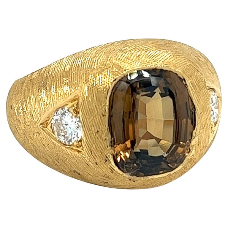 GIA Certified Brown Chrysoberyl Mens Ring with Matte Textured Gold ...