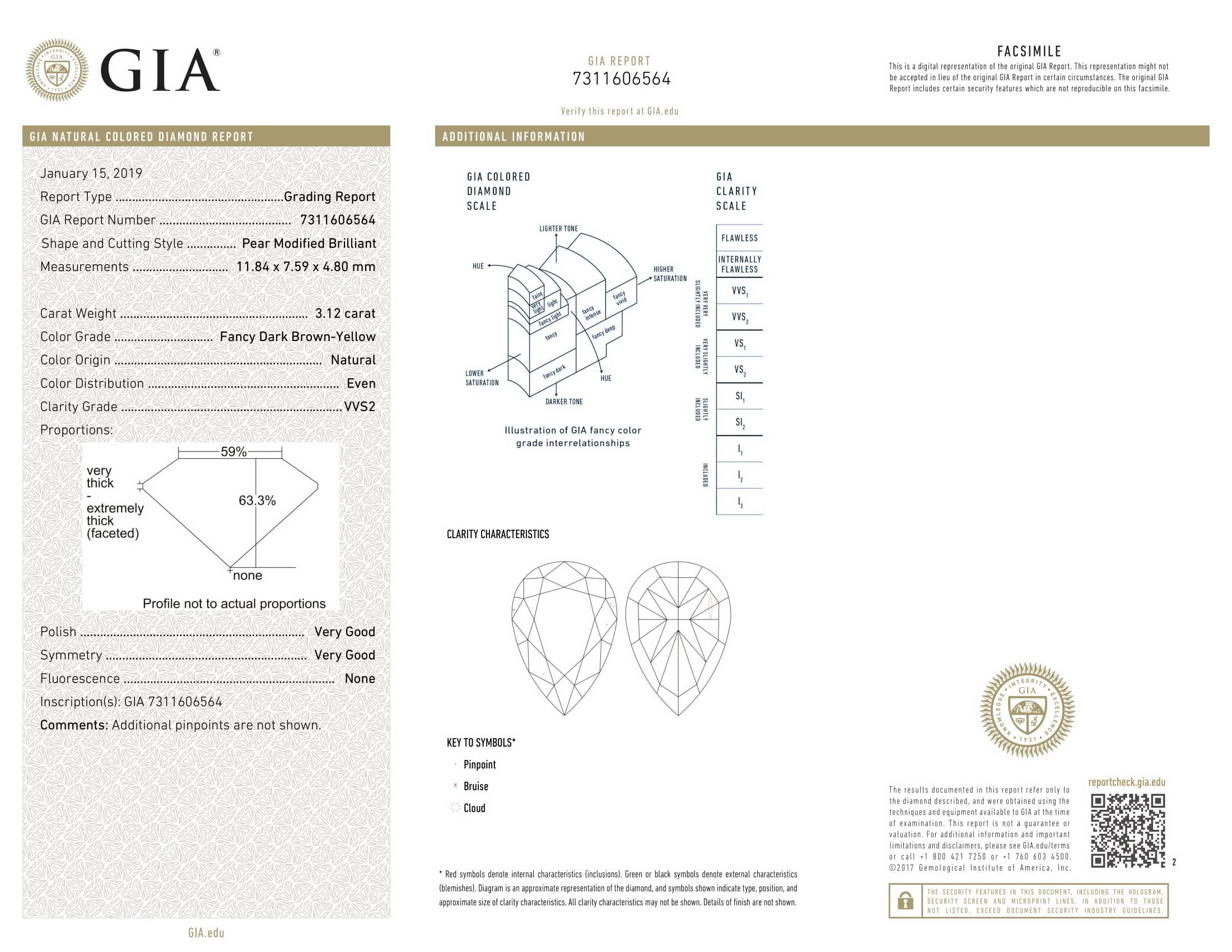 GIA-zertifizierter braun-gelber Diamantring mit 3,12 Karat im Birnenschliff aus 18 Karat Gold im Angebot 2