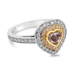 GIA Certified 0.75 Carat Heart Shape Pink Diamond Double Halo Engagement Ring