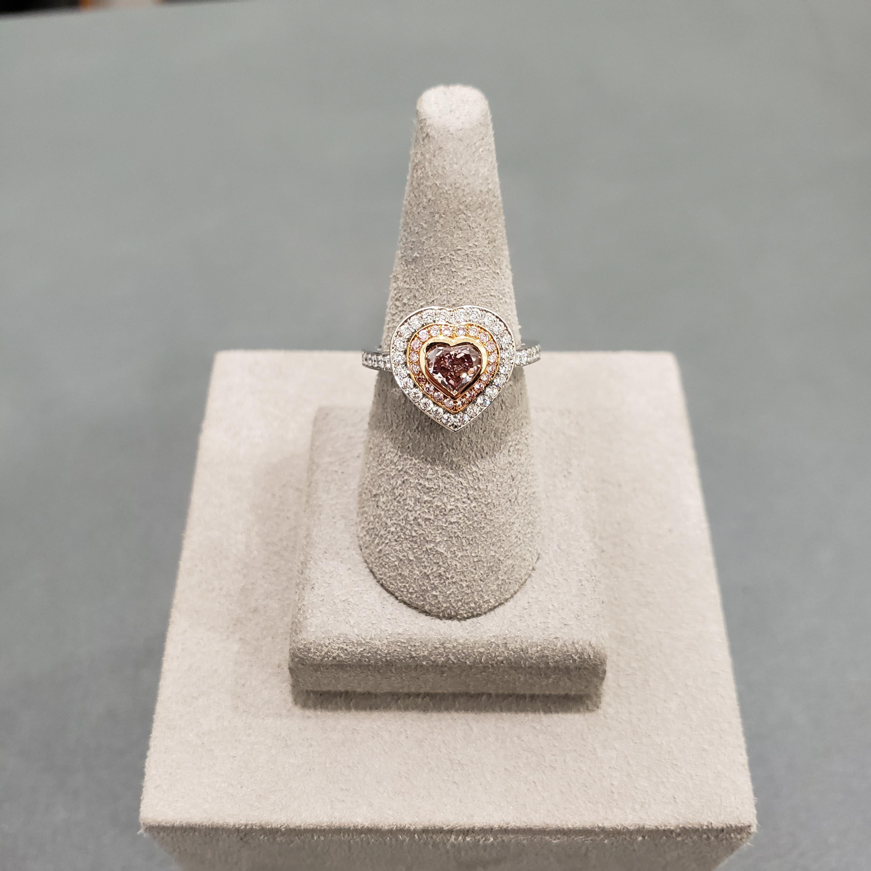 Mixed Cut GIA Certified 0.75 Carats Heart Shape Brownish Pink Diamond Engagement Ring For Sale