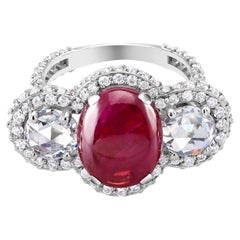 GIA Certified Burma Cabochon Ruby 5.85 Carat Diamond 3.45 Carat 18 Karat Ring