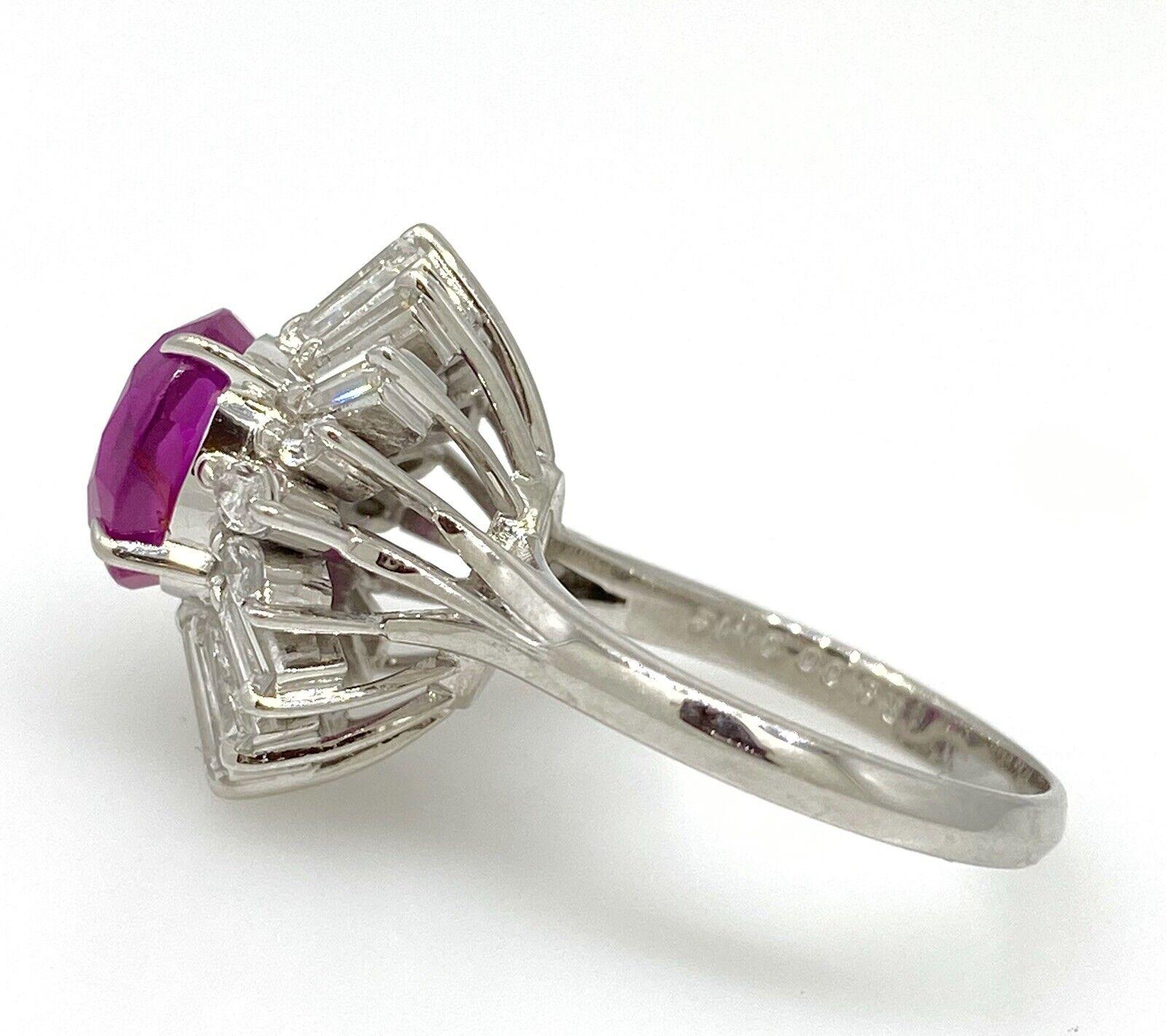 Women's GIA Certified Burma No Heat 3 Carat Ruby Ballerina Diamond Ring in Platinum For Sale