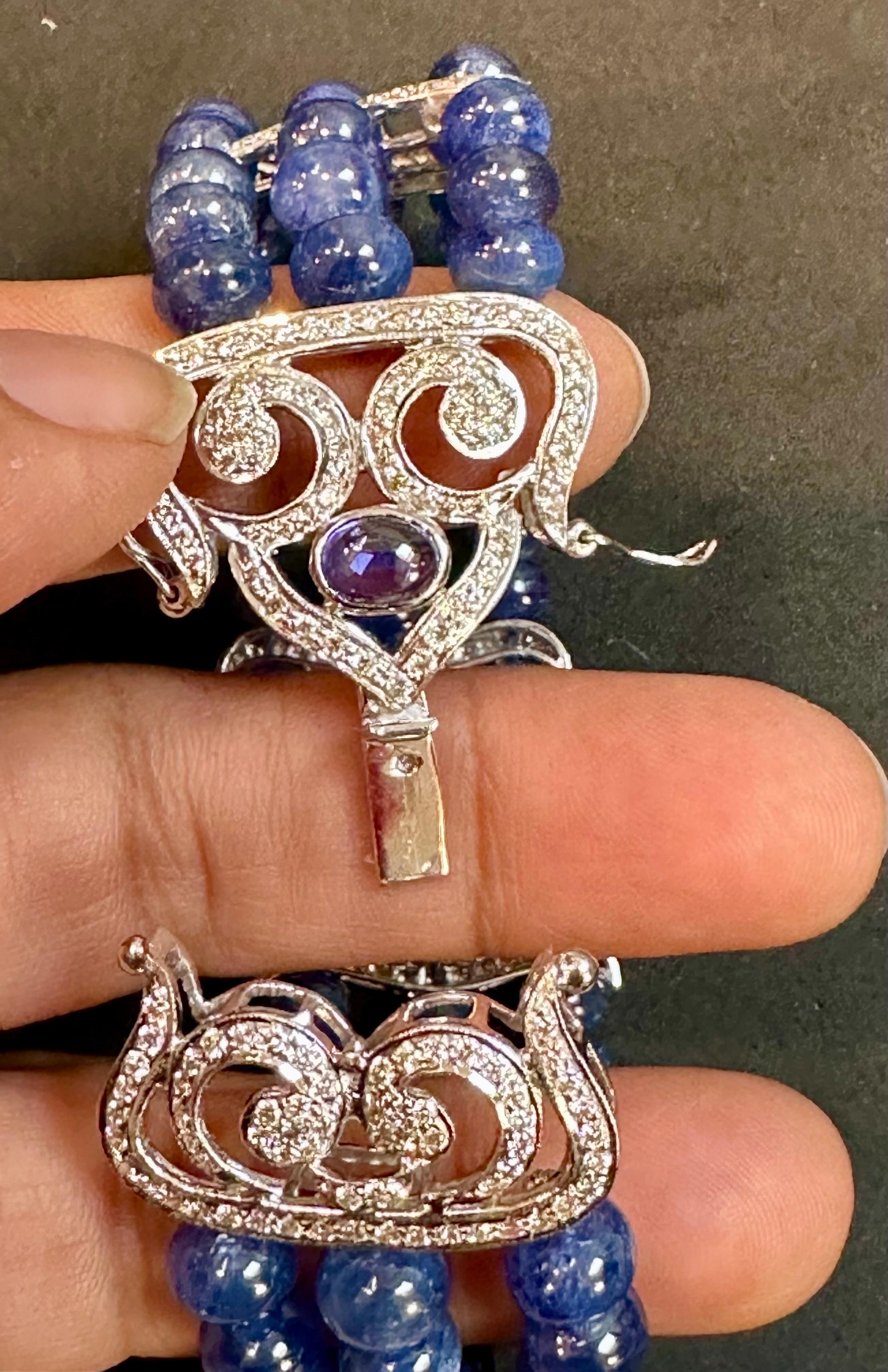 Bracelet en perles de saphir bleu naturel de Birmanie non chauffé et diamants, 18 carats, certifié GIA en vente 3