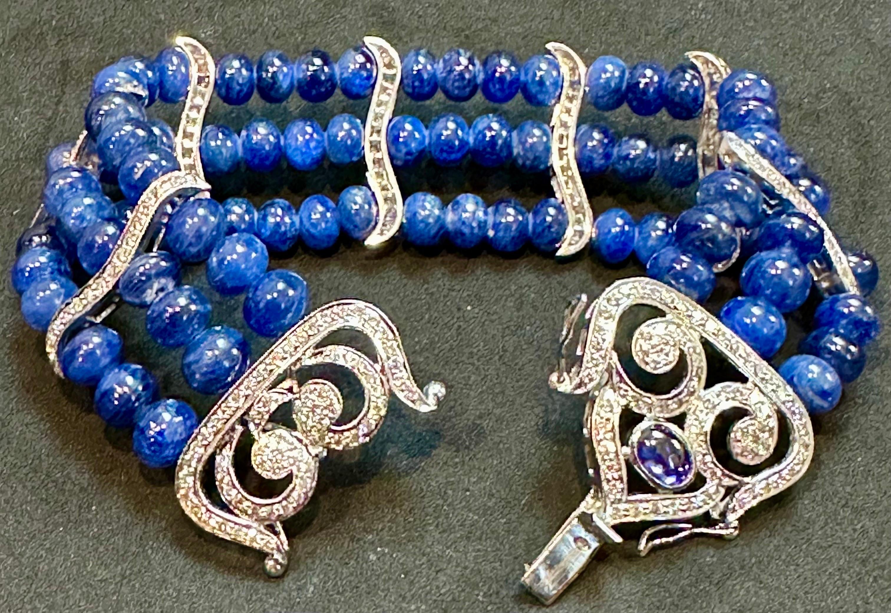 Bracelet en perles de saphir bleu naturel de Birmanie non chauffé et diamants, 18 carats, certifié GIA en vente 4